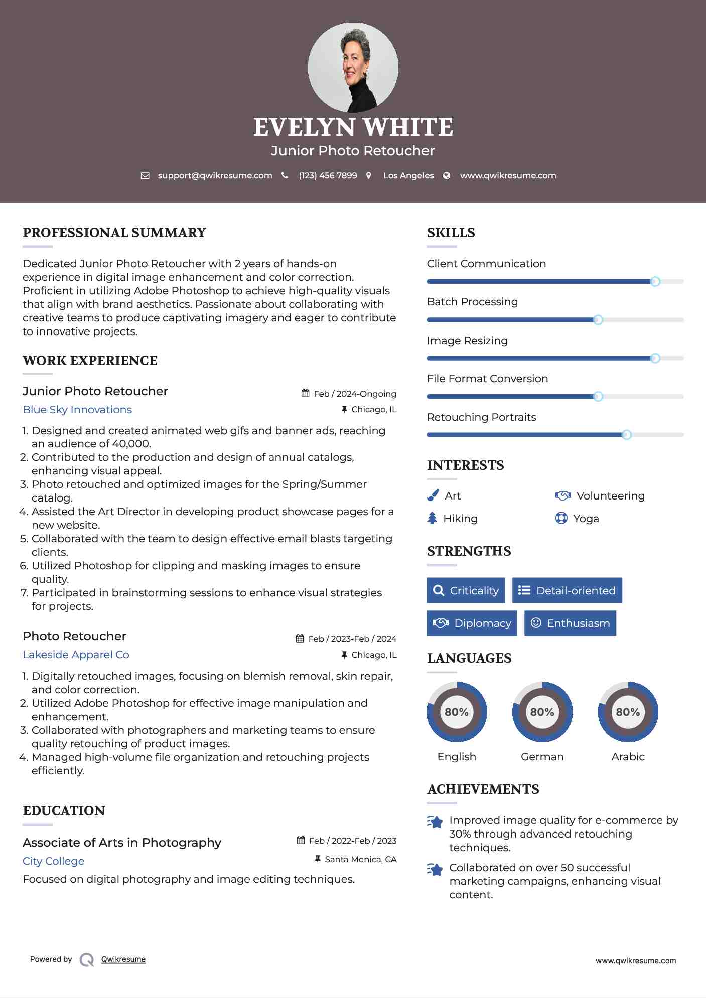 Junior Photo Retoucher Resume Model