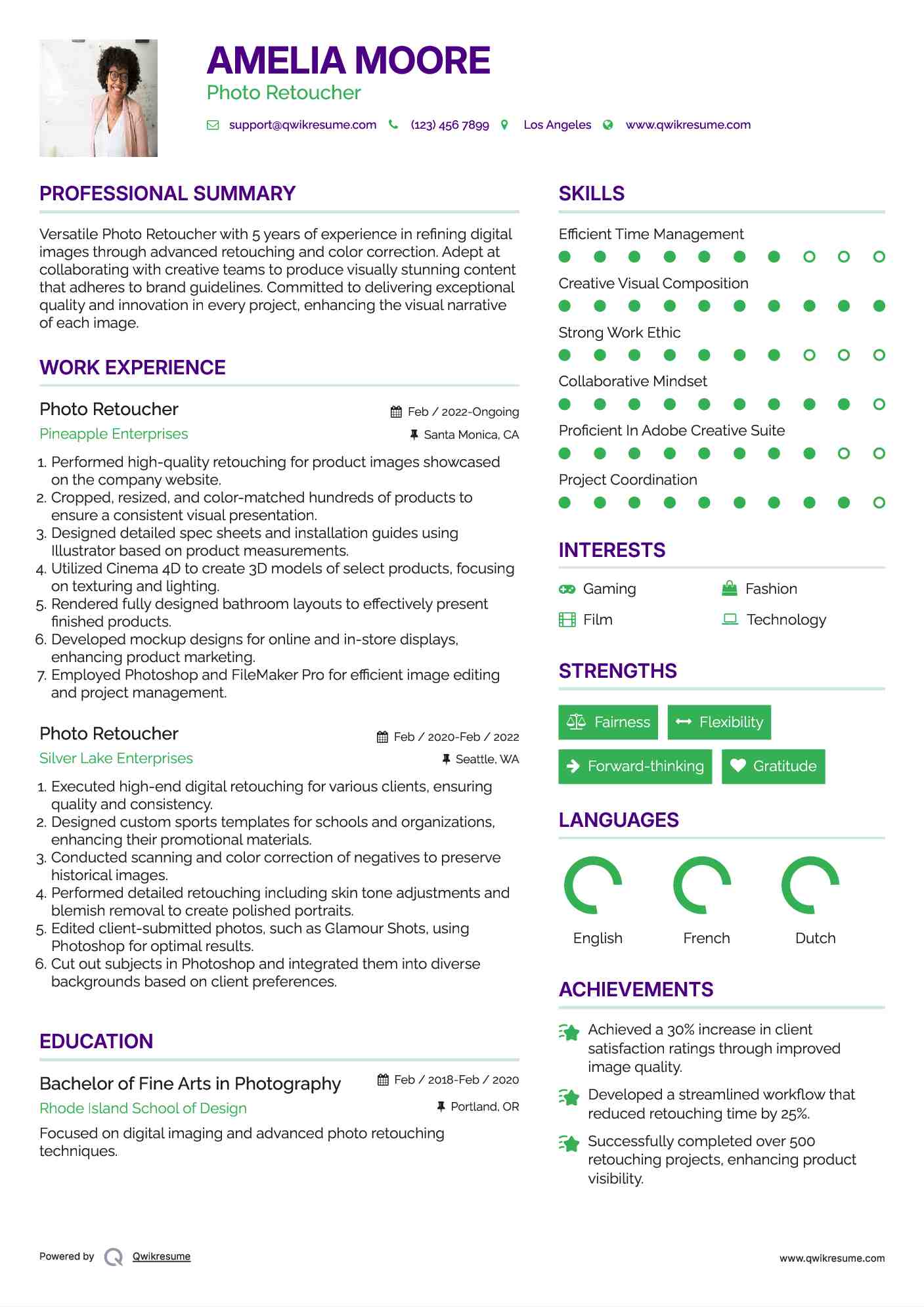 Photo Retoucher Resume Example