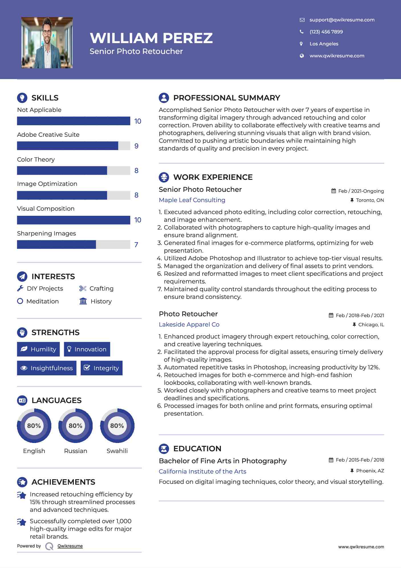 Senior Photo Retoucher Resume Template