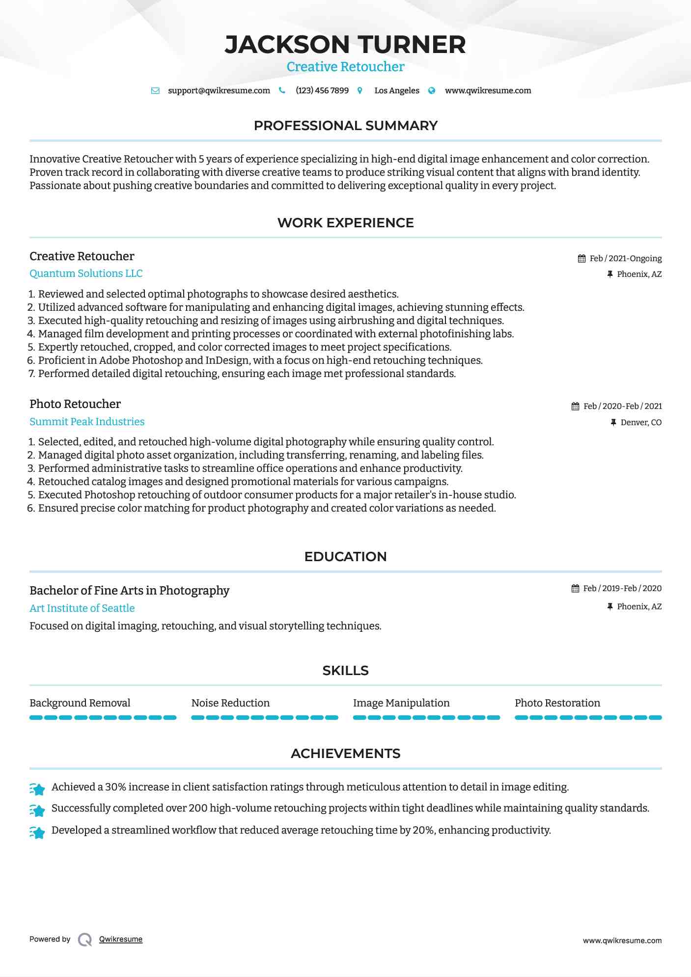 Creative Retoucher Resume Format