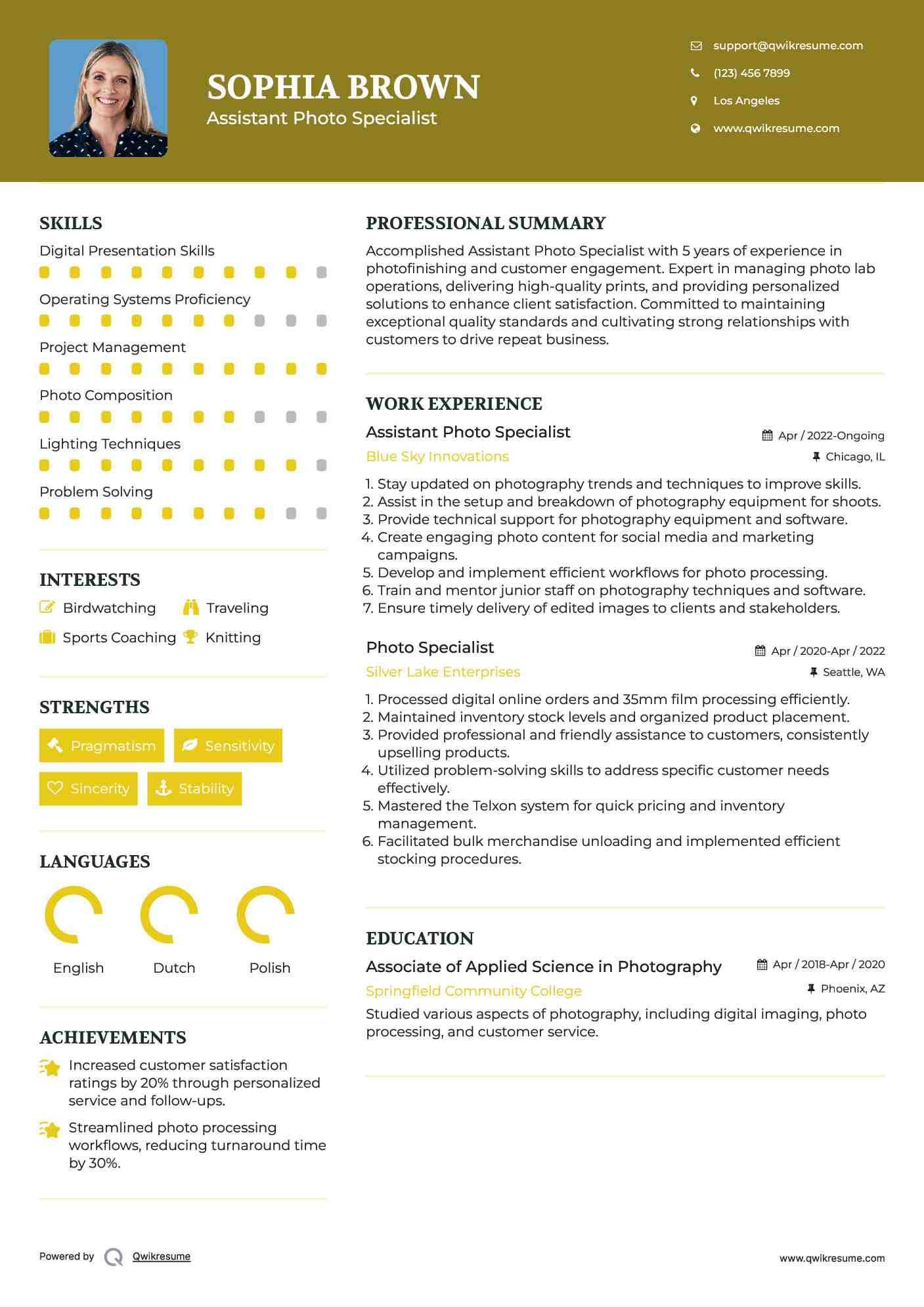 Assistant Photo Specialist Resume Model