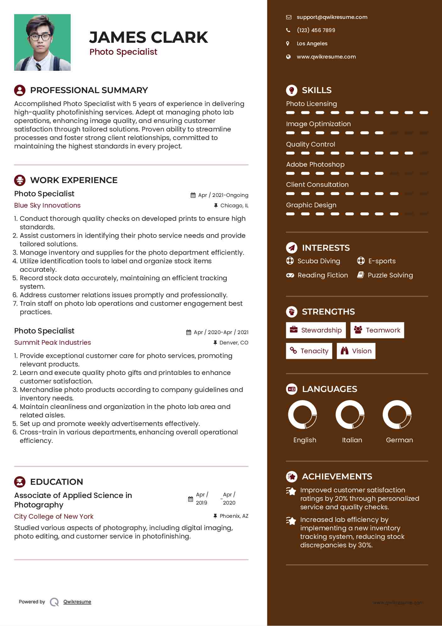 Photo Specialist Resume Example