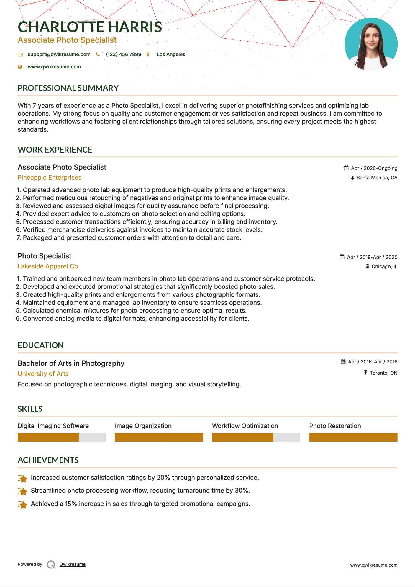 Associate Photo Specialist Resume Format
