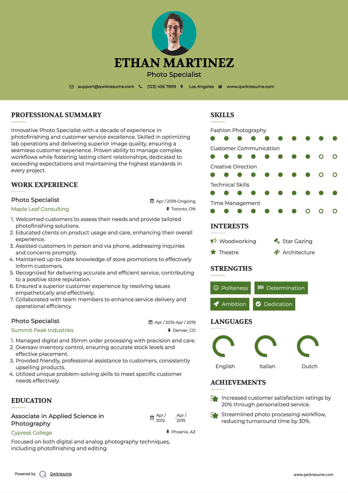 Photo Specialist Resume Model