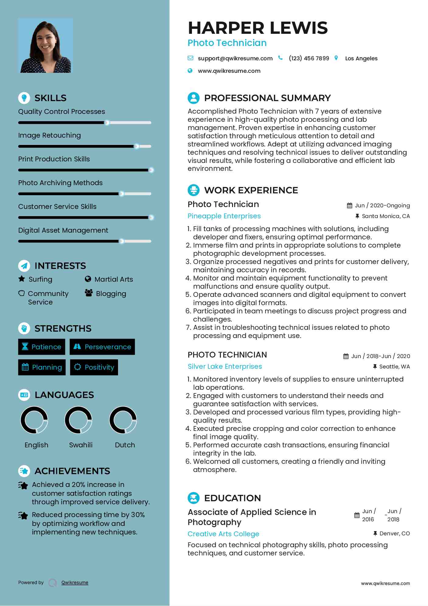 Photo Technician Resume Template