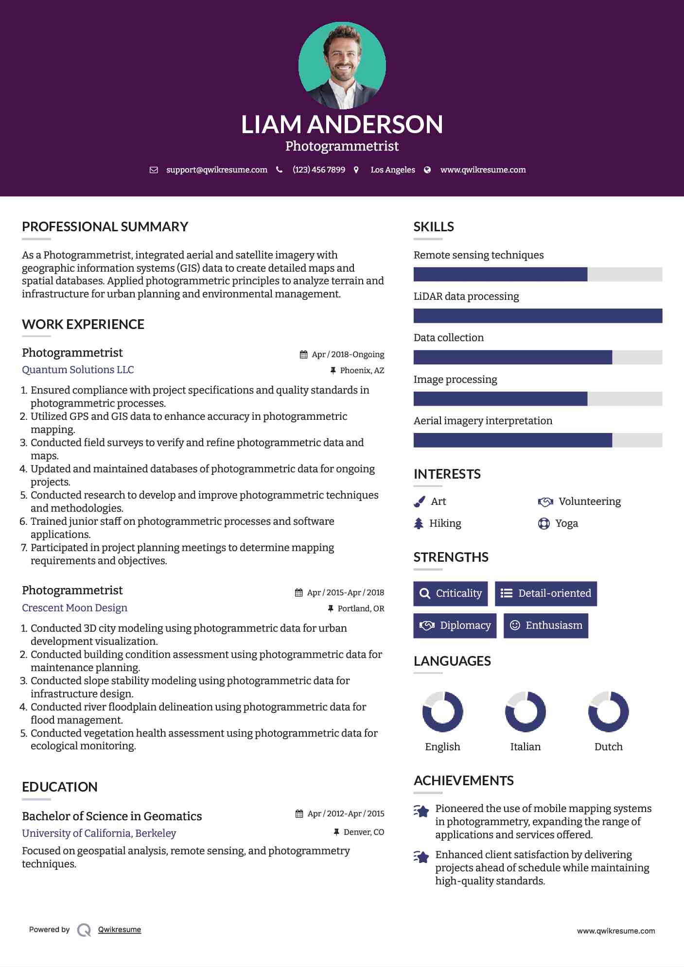 Photogrammetrist Resume Example