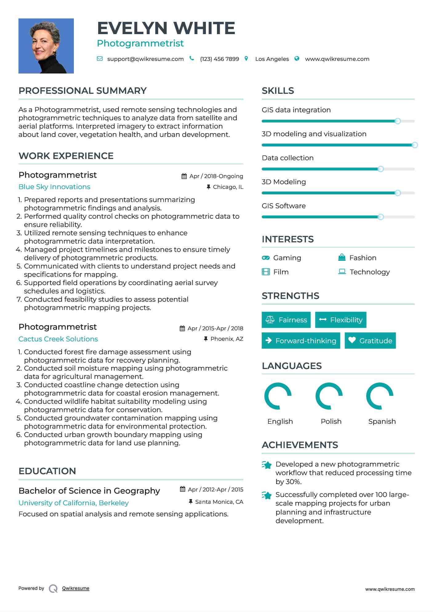 Photogrammetrist Resume Sample