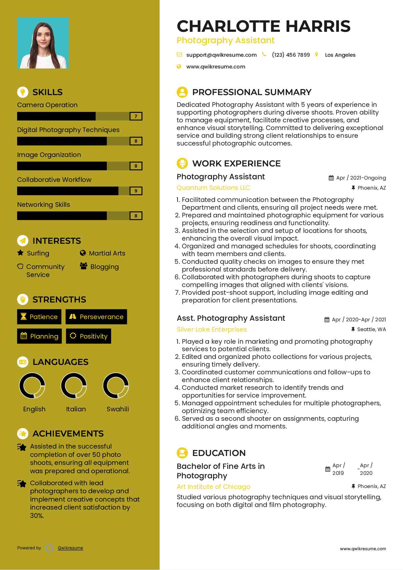 Photography Assistant Resume Model