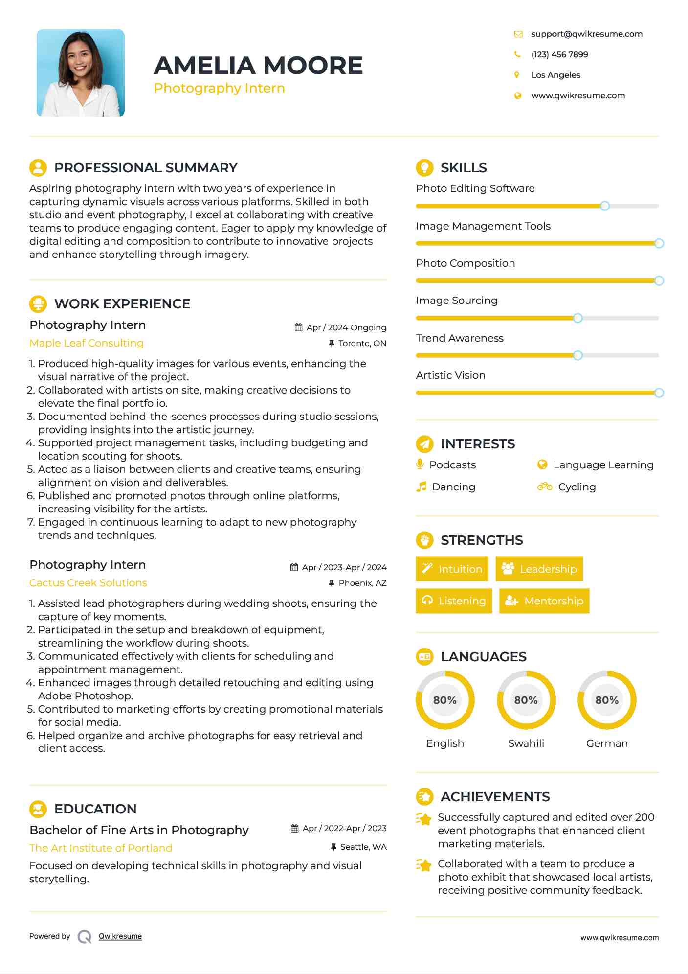 Photography Intern Resume Example