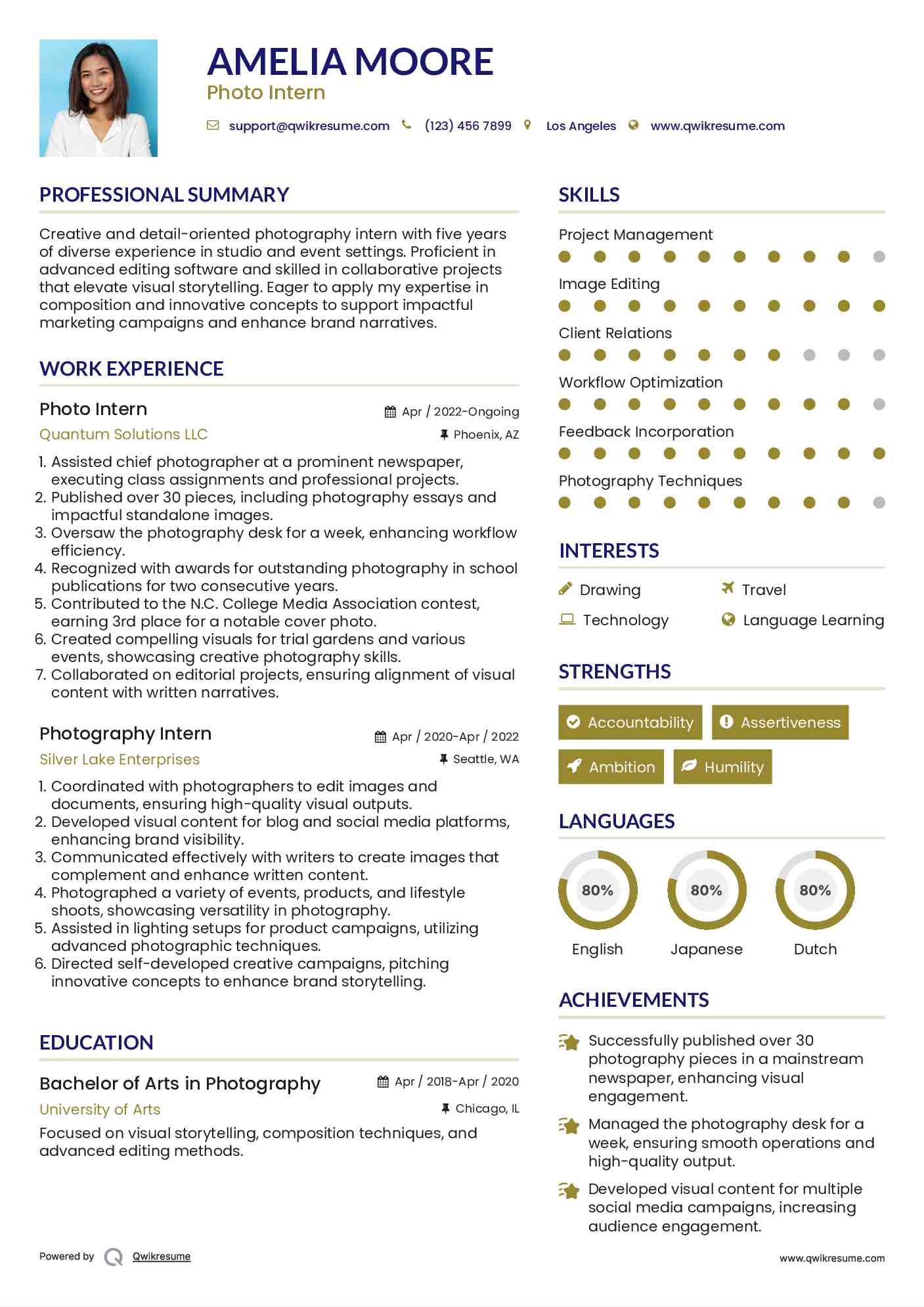 Photo Intern Resume Format