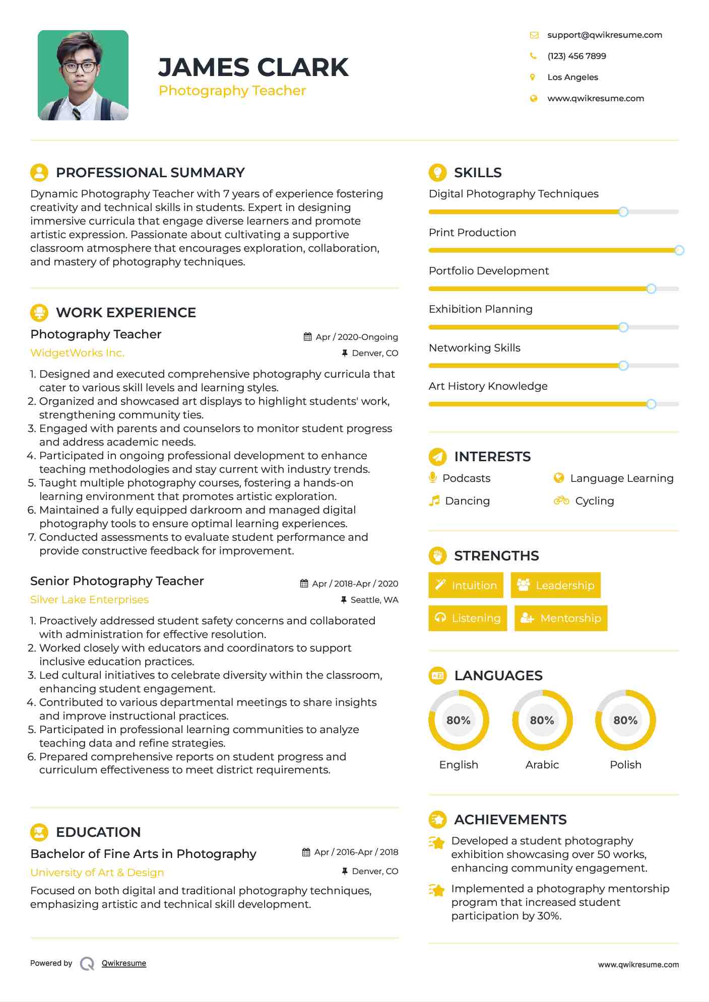 Photography Teacher Resume Format