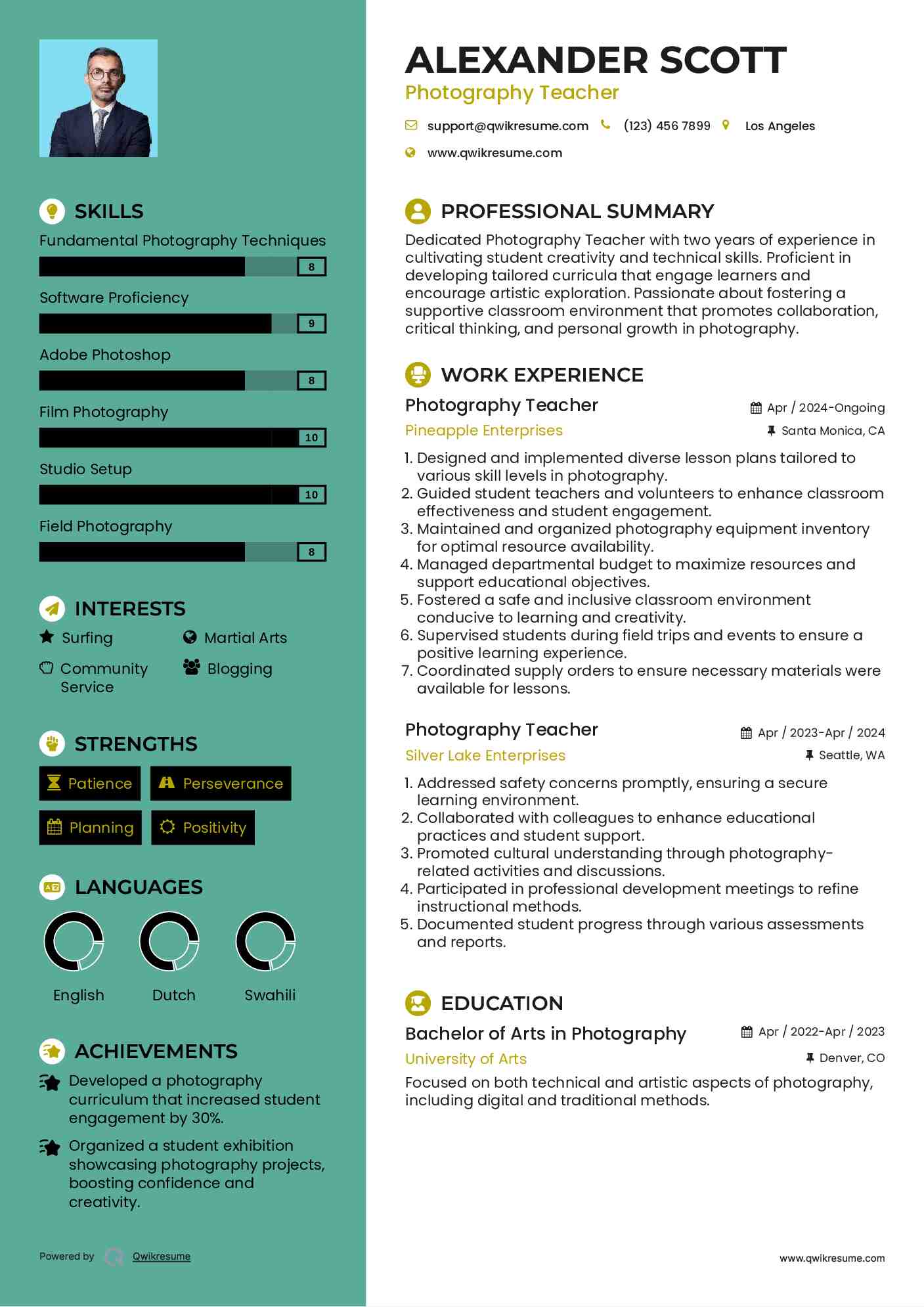 Photography Teacher Resume Format