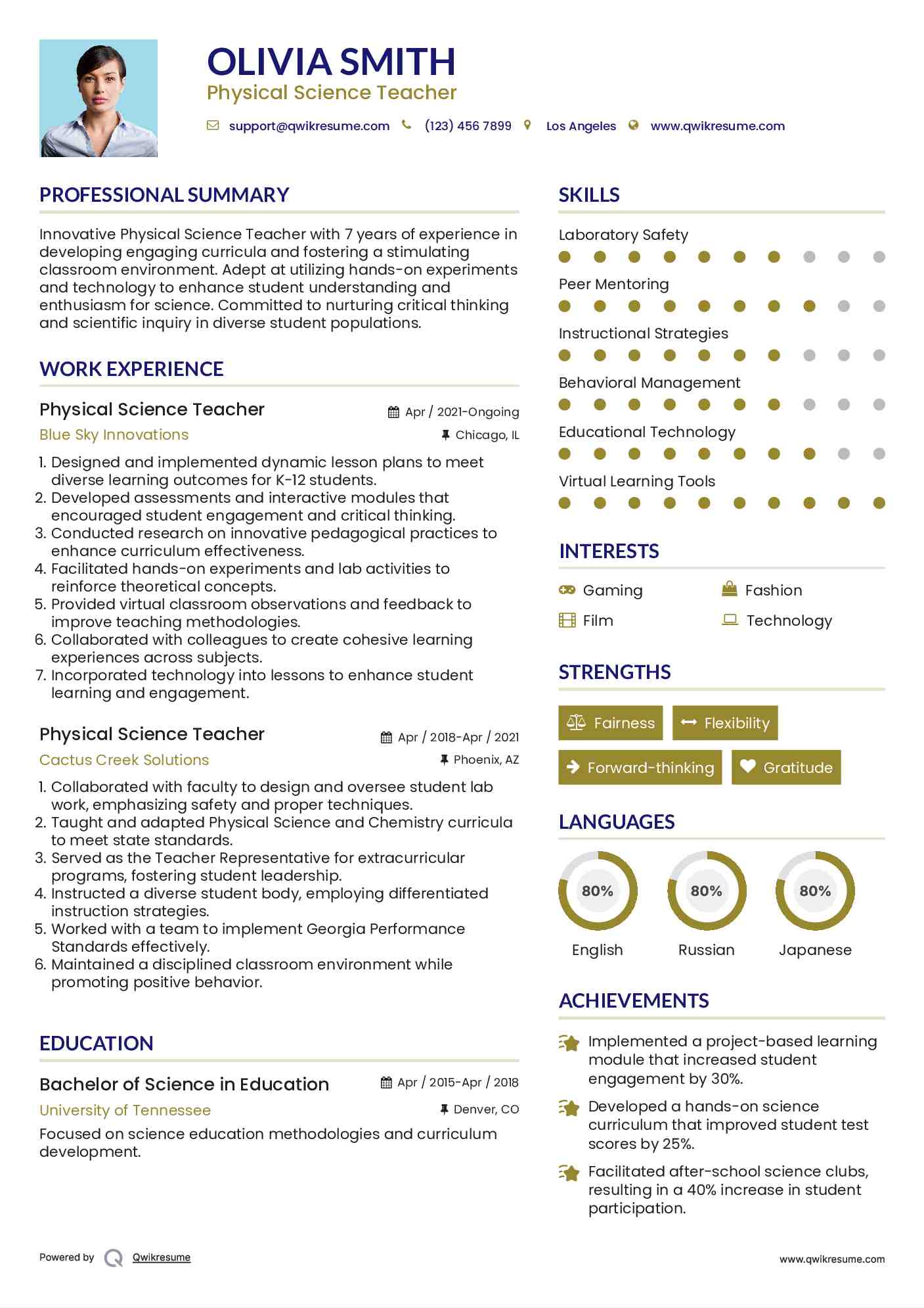 Physical Science Teacher Resume Template