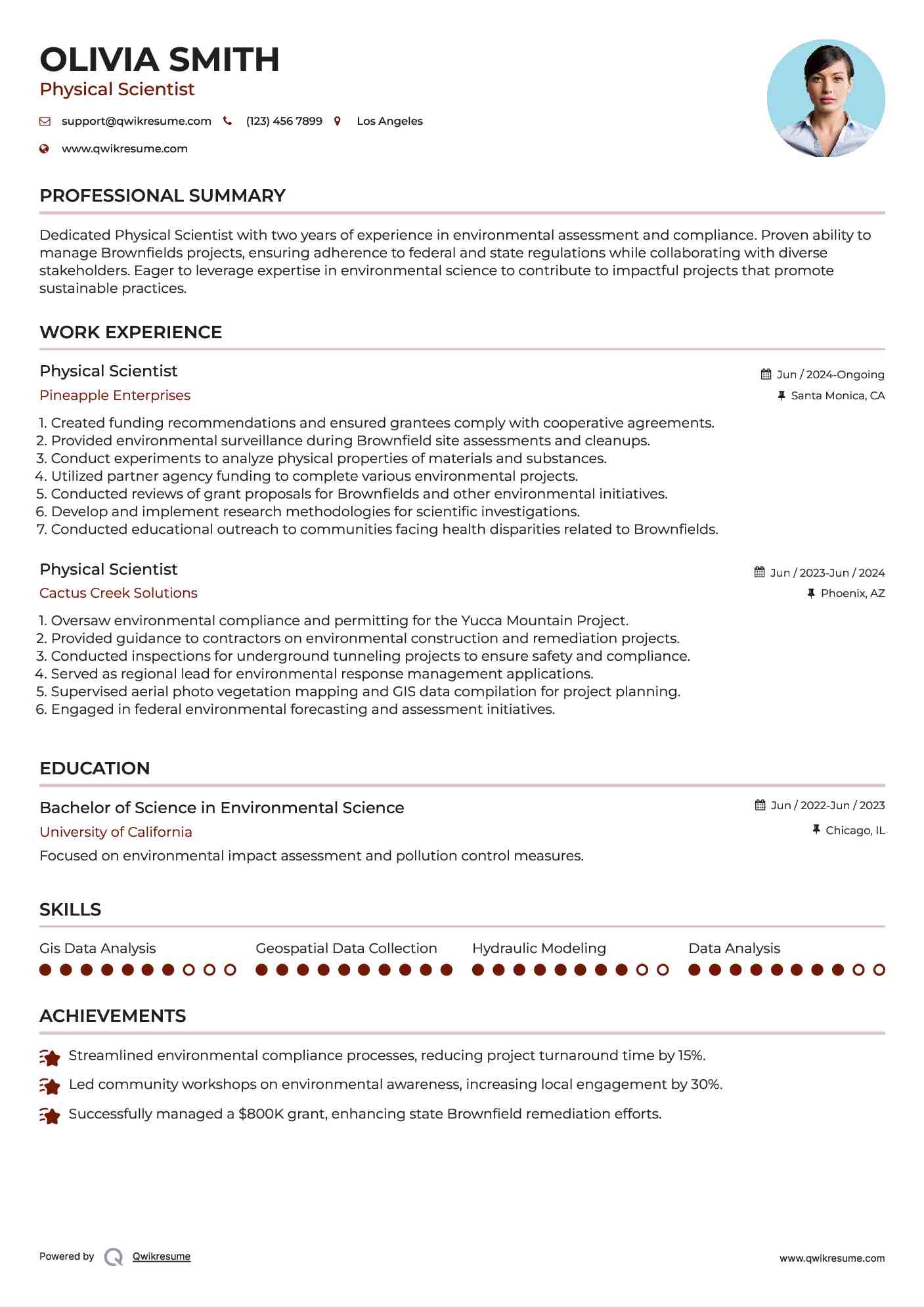 Physical Scientist Resume Template