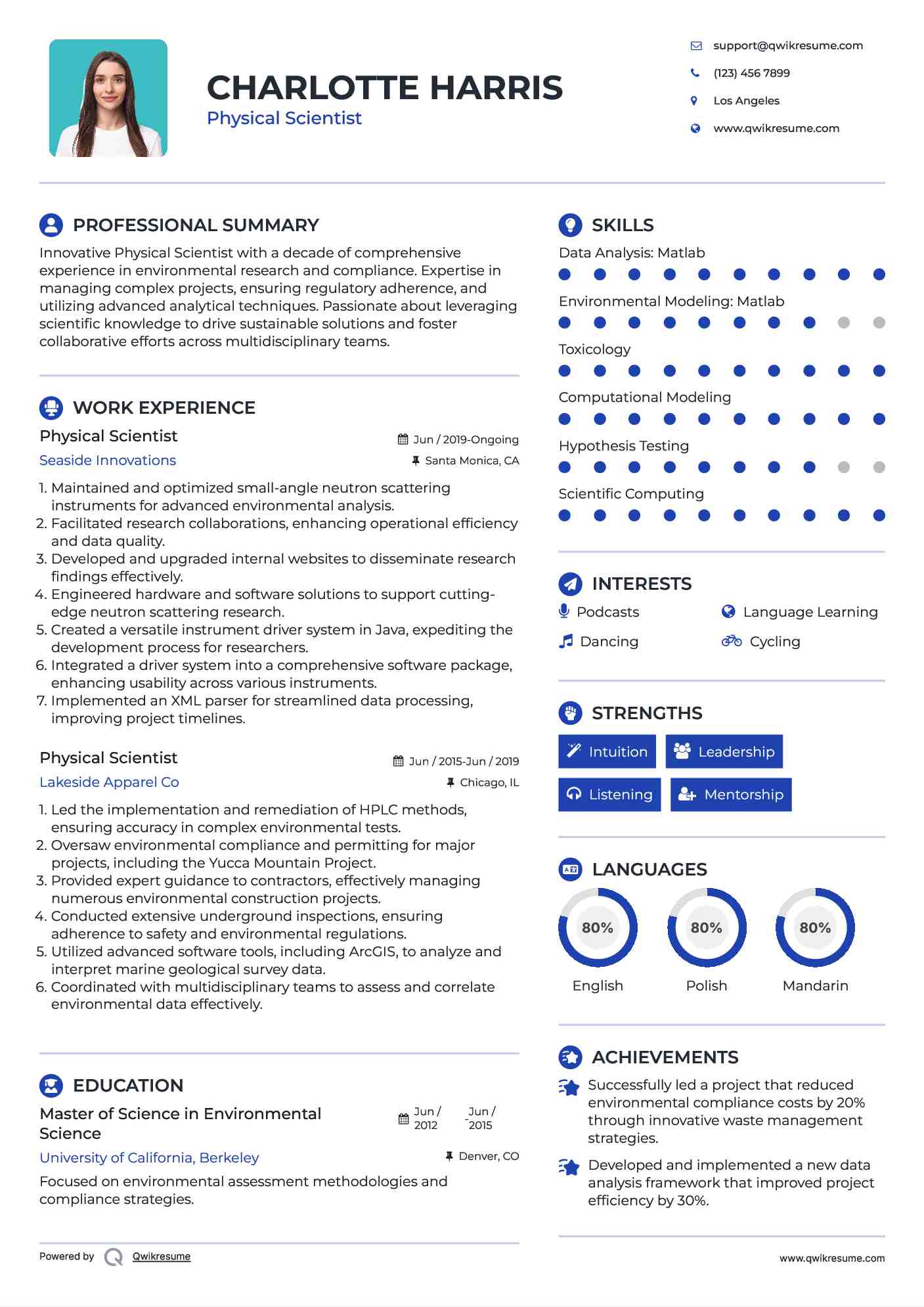 Physical Scientist Resume Example