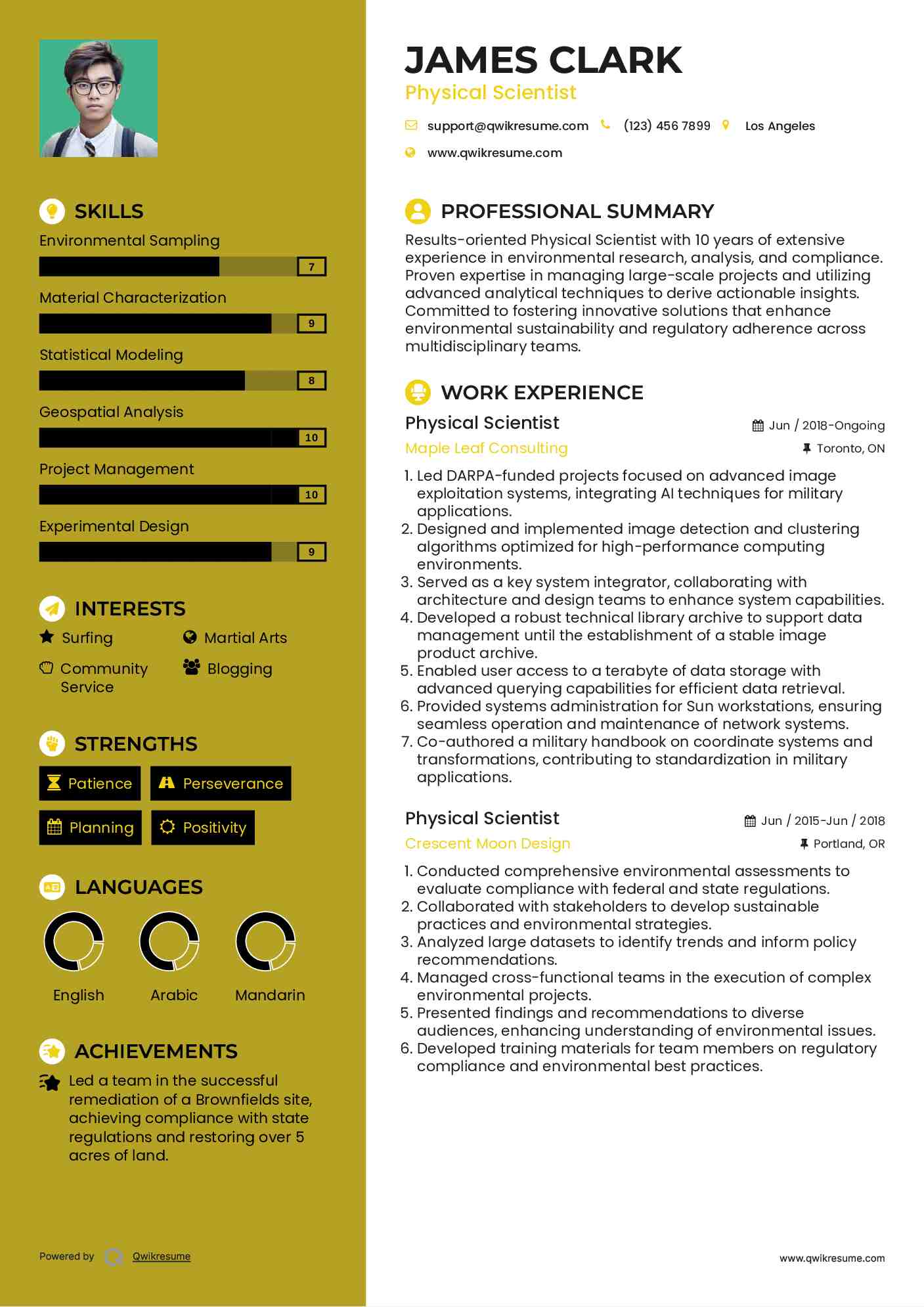 Physical Scientist Resume Sample