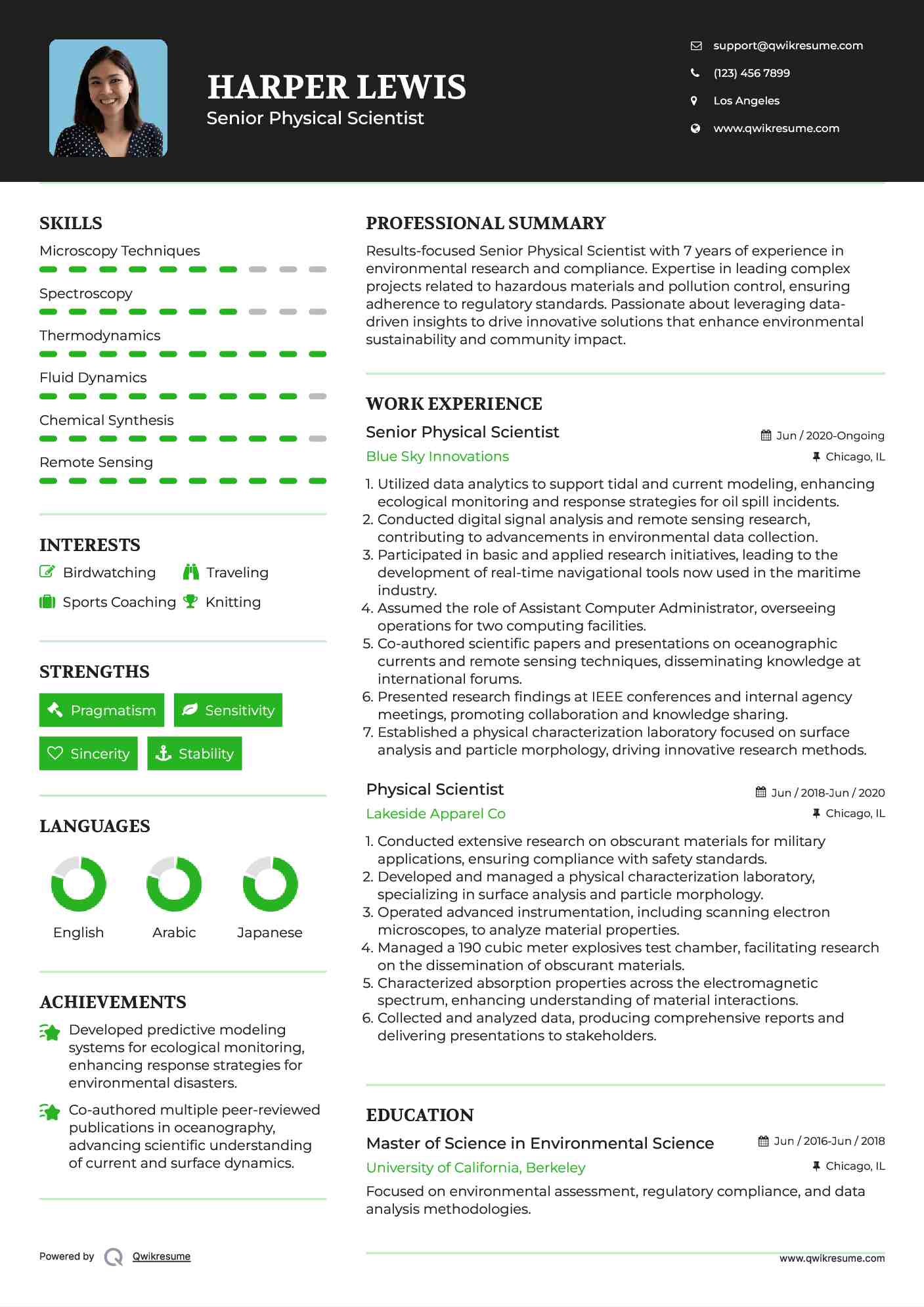 Senior Physical Scientist Resume Example