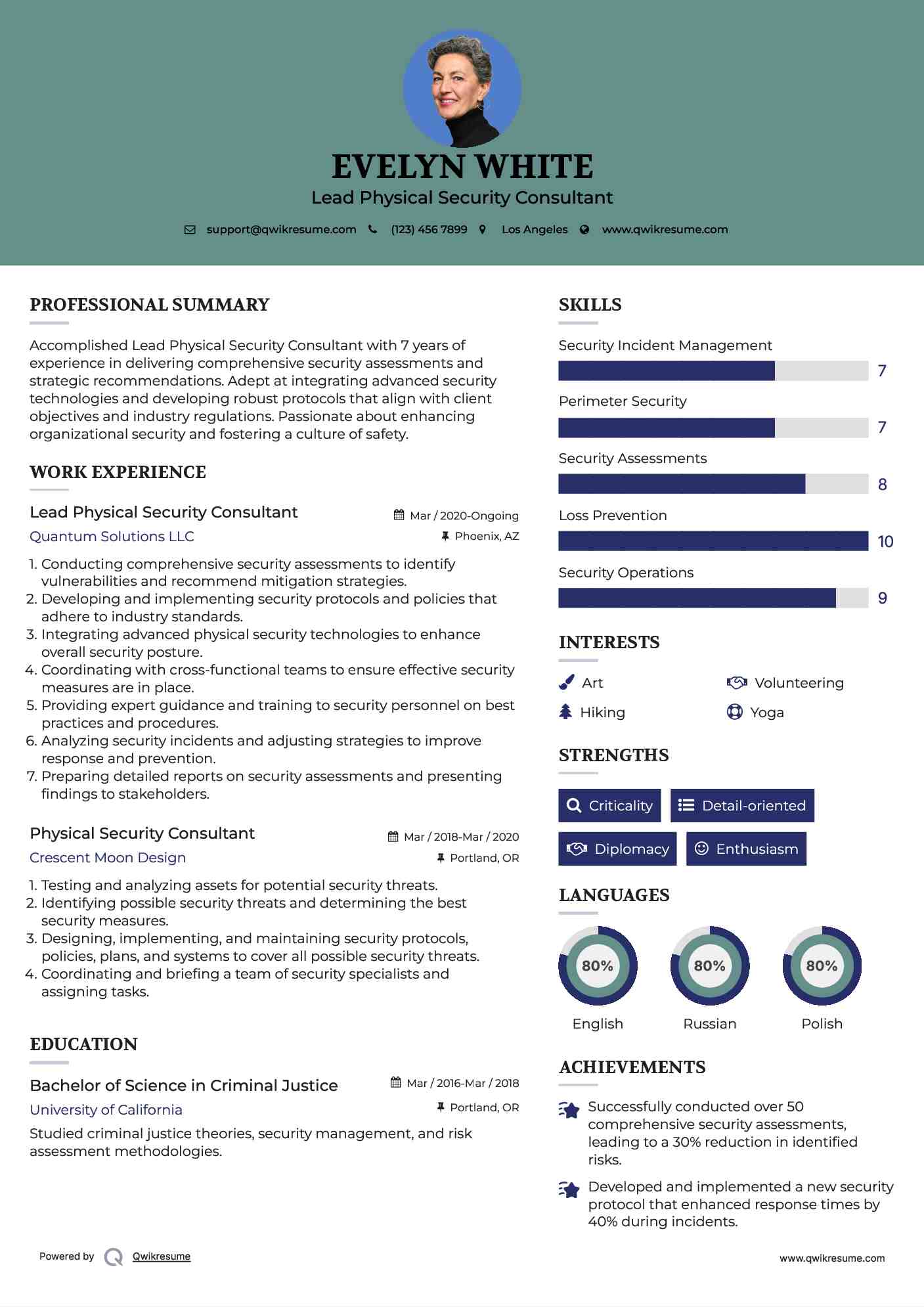 Lead Physical Security Consultant Resume Format