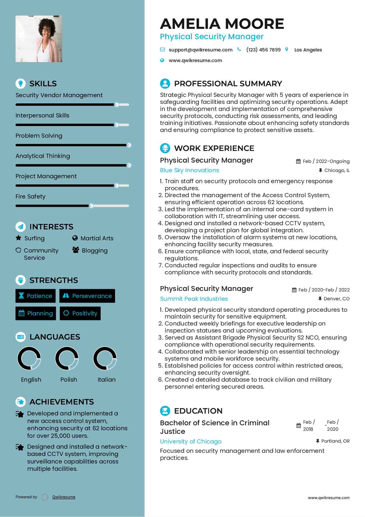 Physical Security Manager Resume Template