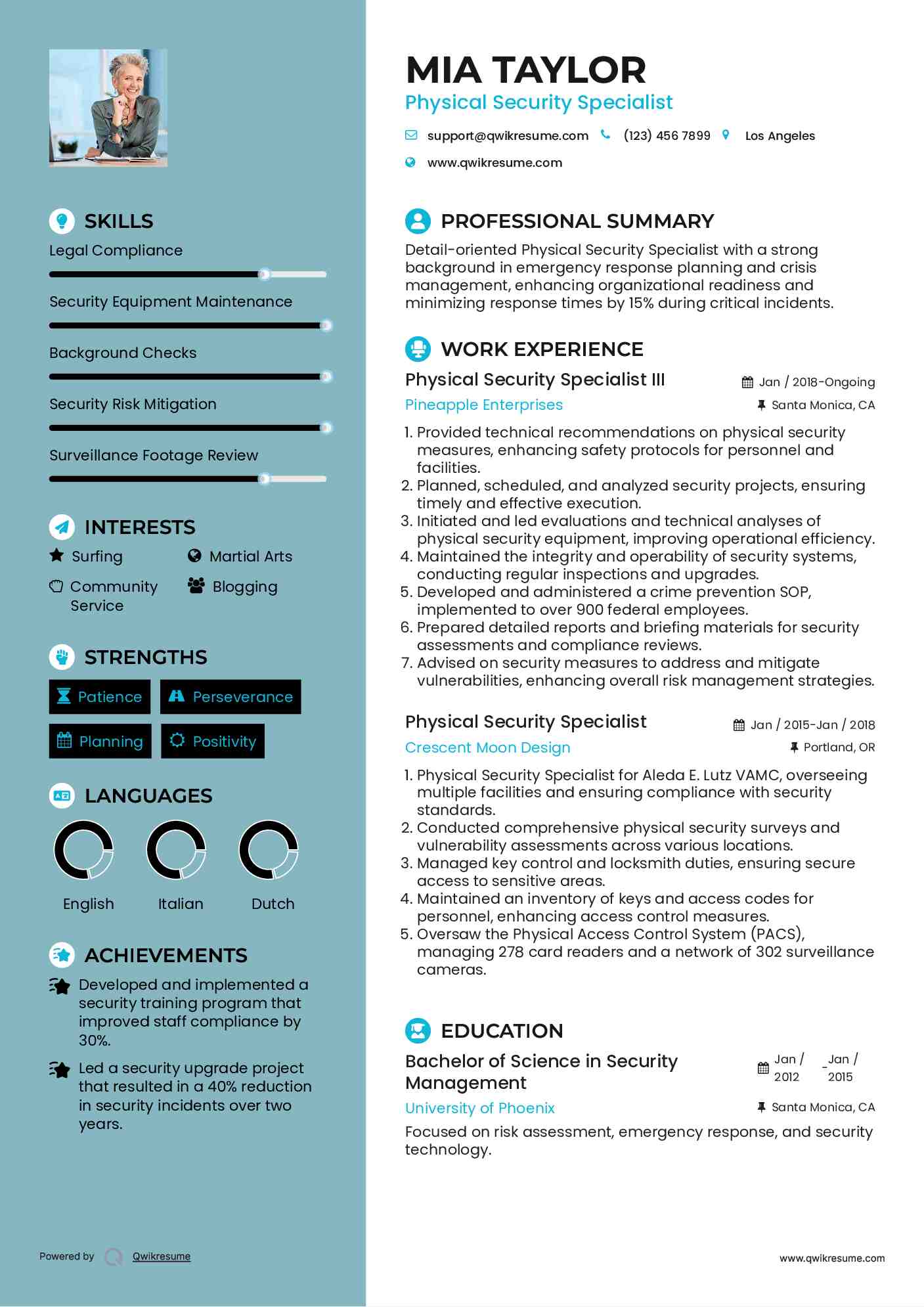 Physical Security Specialist III Resume Model