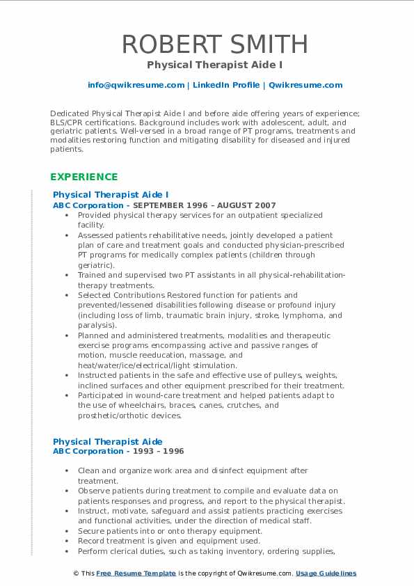 Physical Therapist Aide Resume - Physical Therapist Aide 1572705776 Pdf 