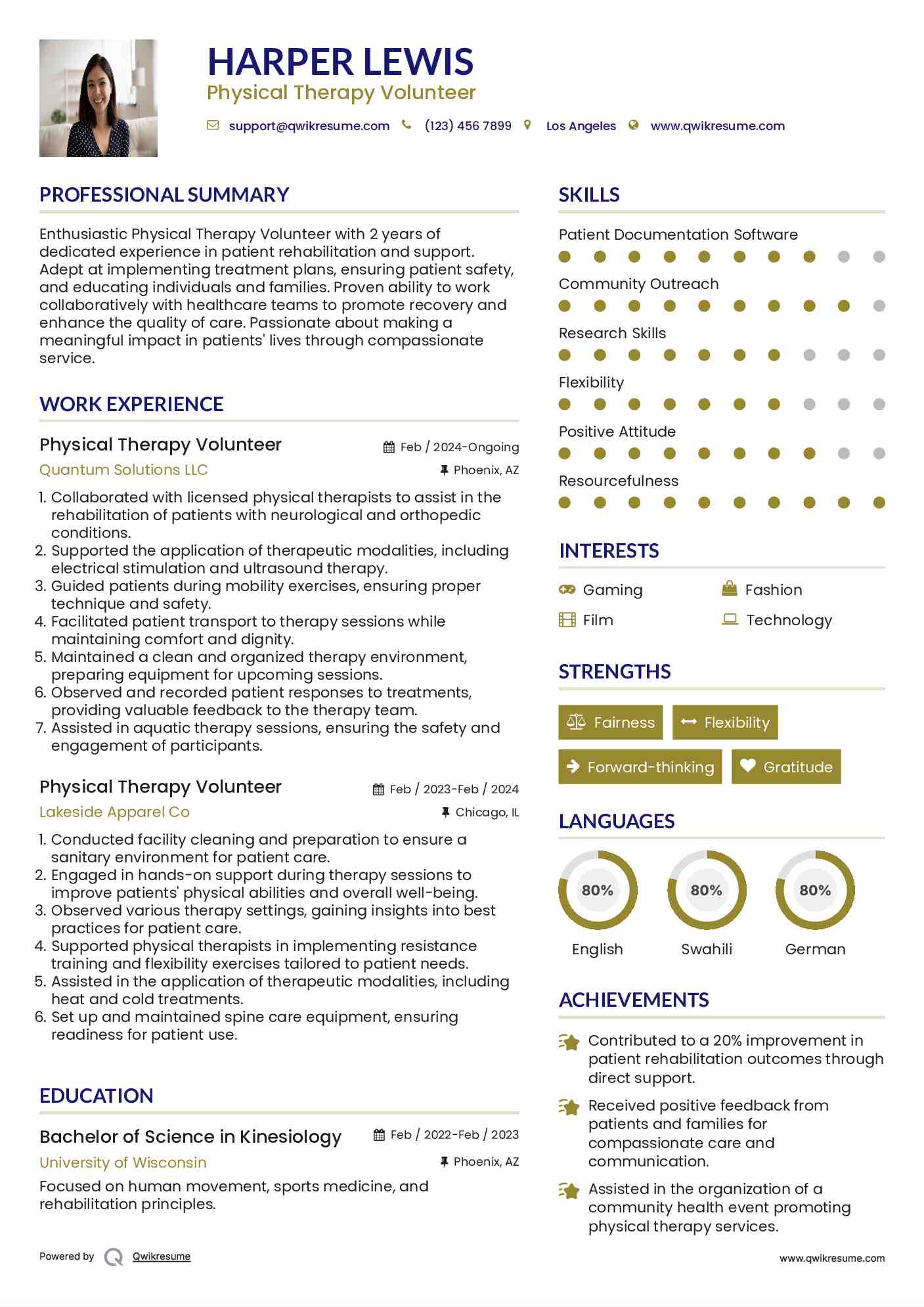 Physical Therapy Volunteer Resume Sample