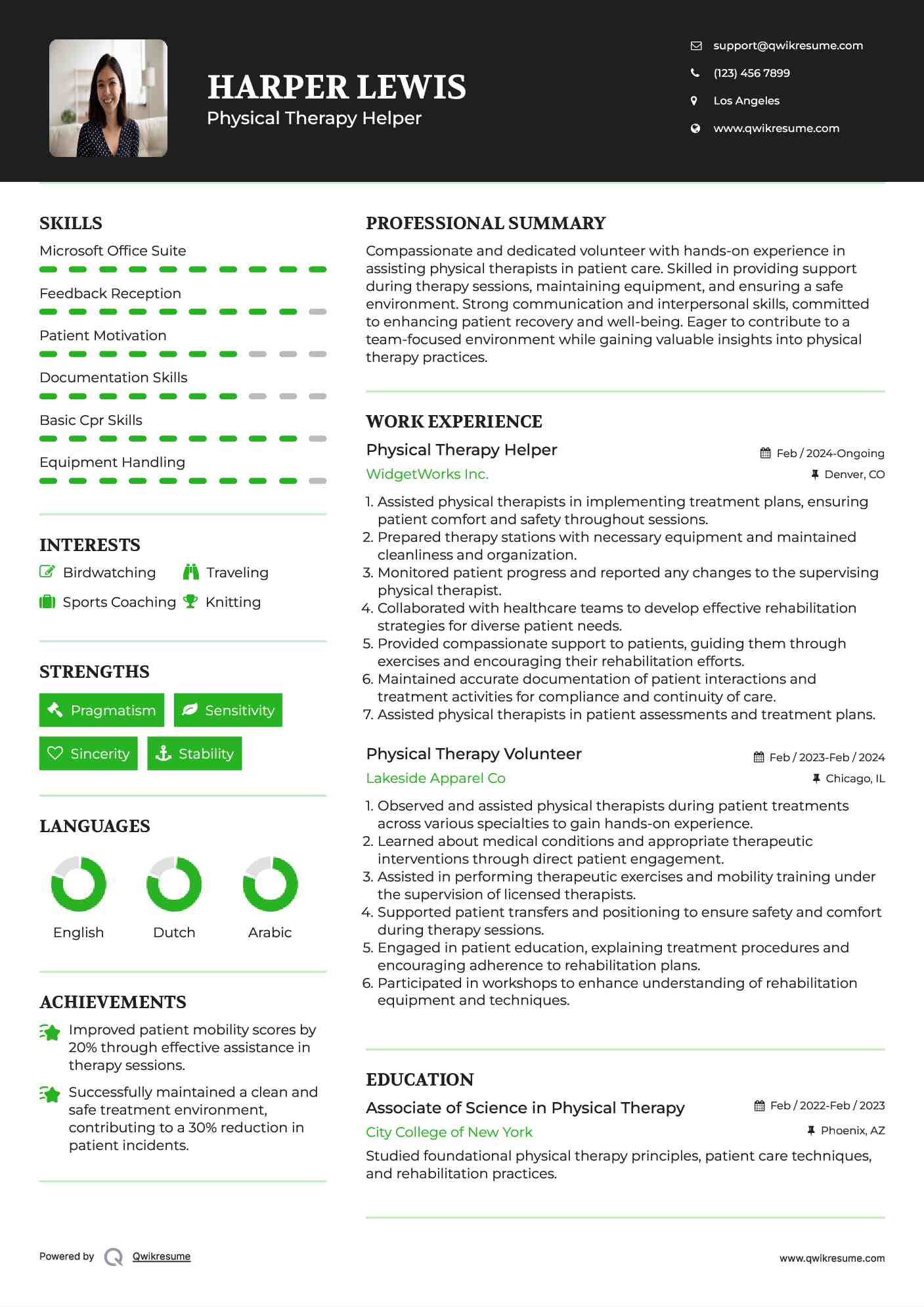Physical Therapy Helper Resume Format