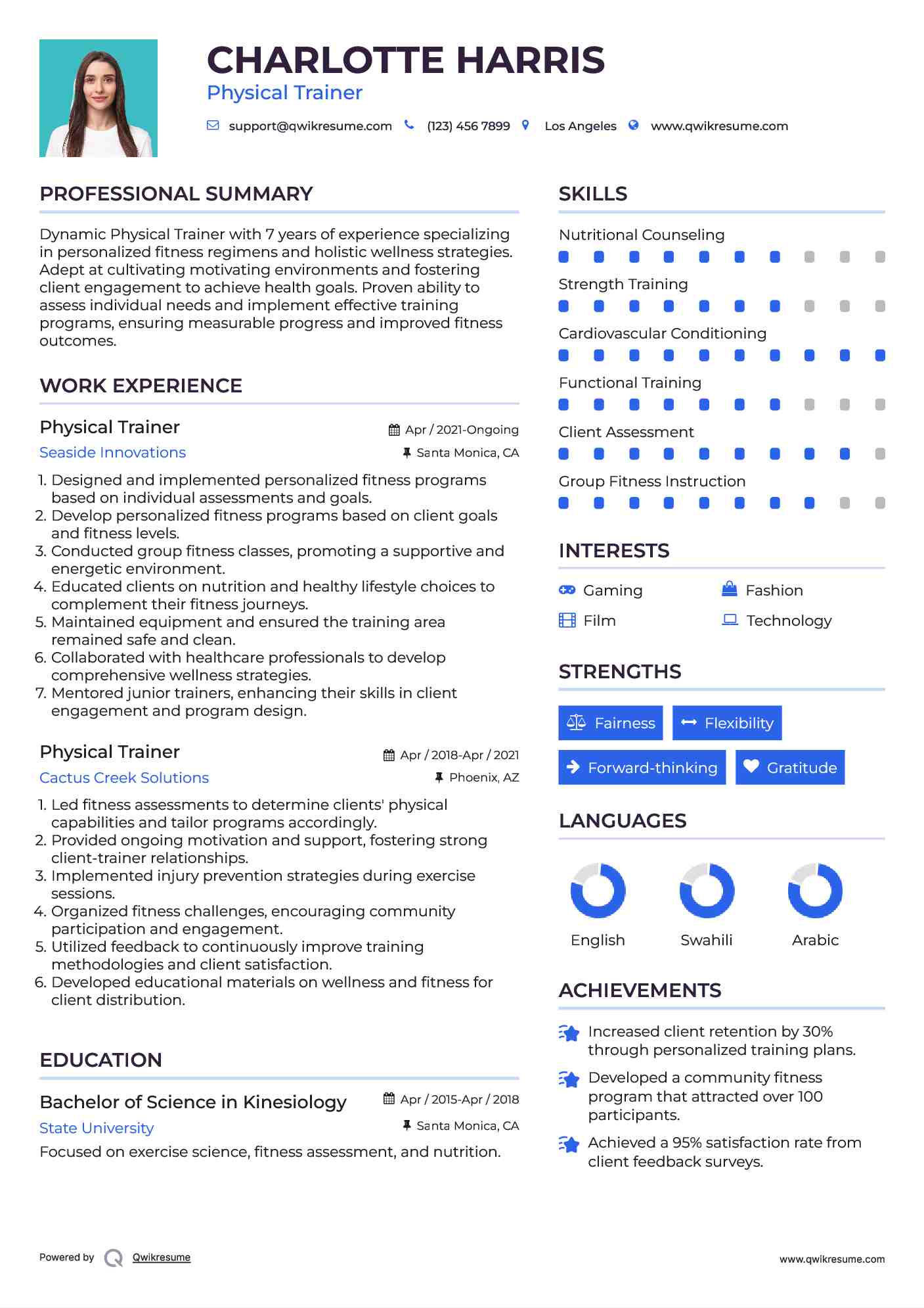 Physical Trainer Resume Sample