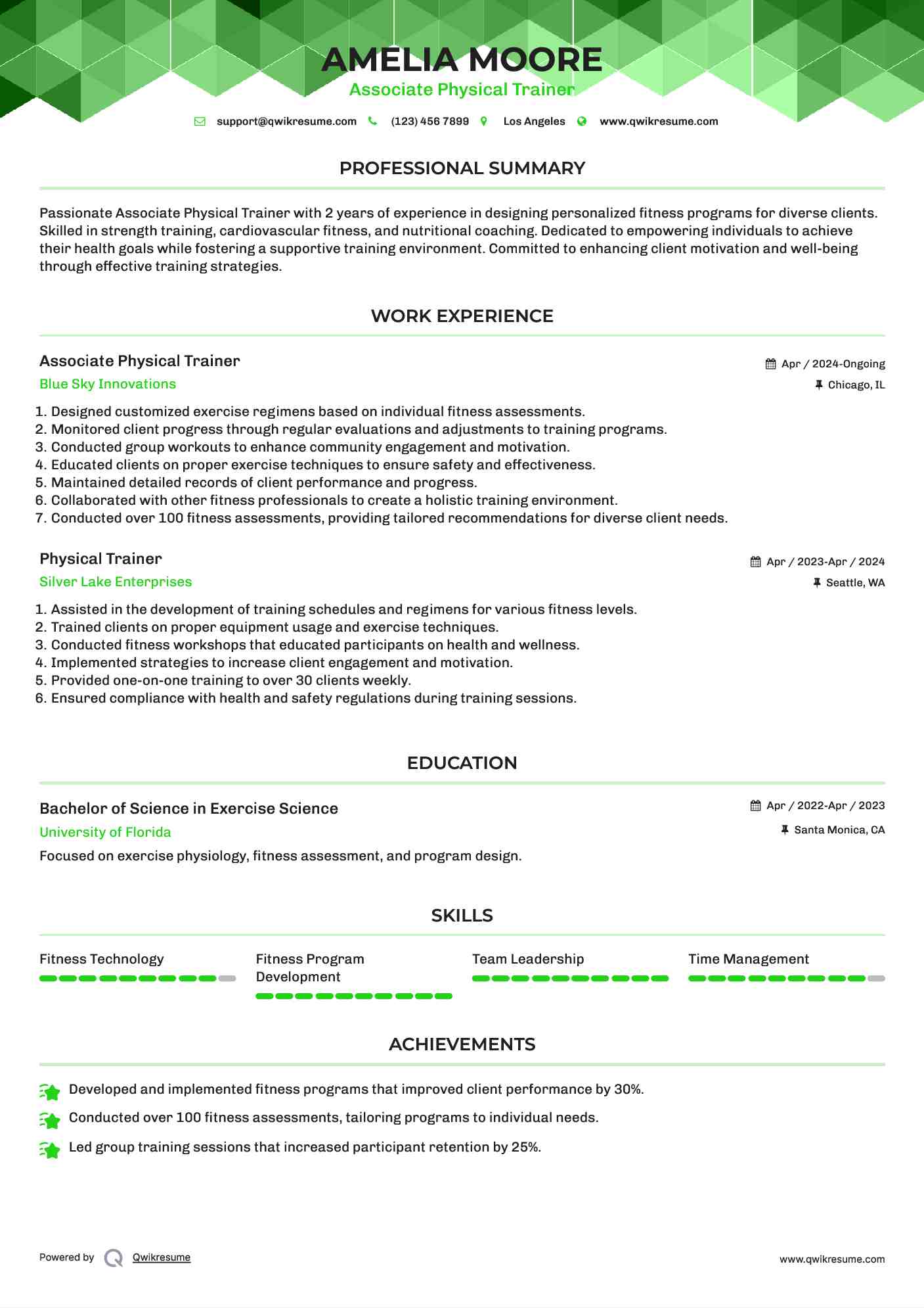 Associate Physical Trainer Resume Format