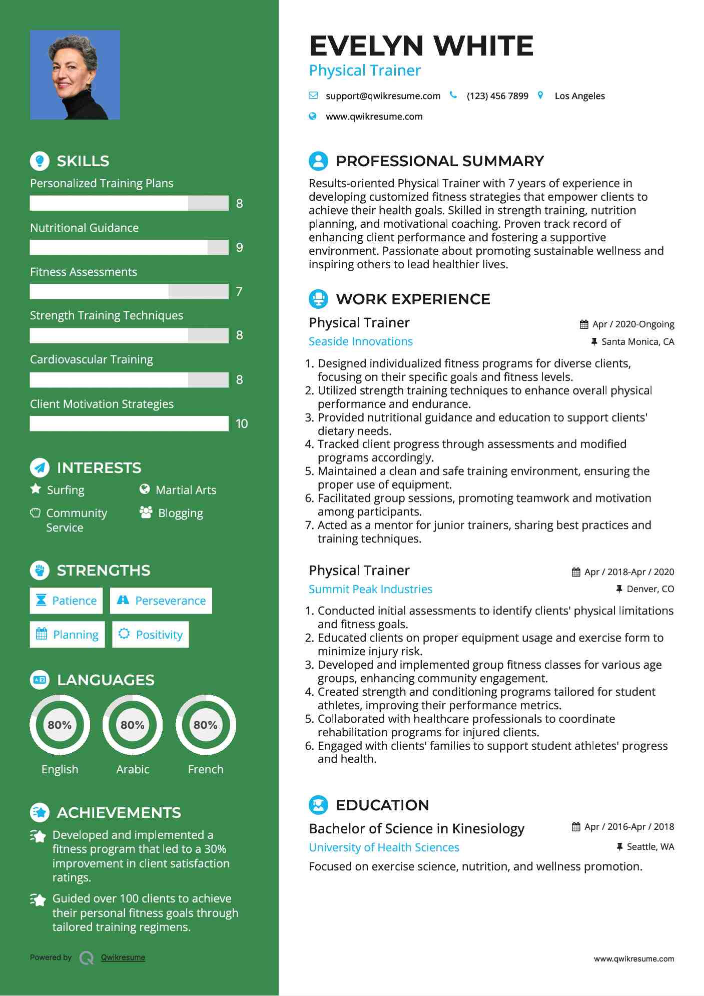 Physical Trainer Resume Sample