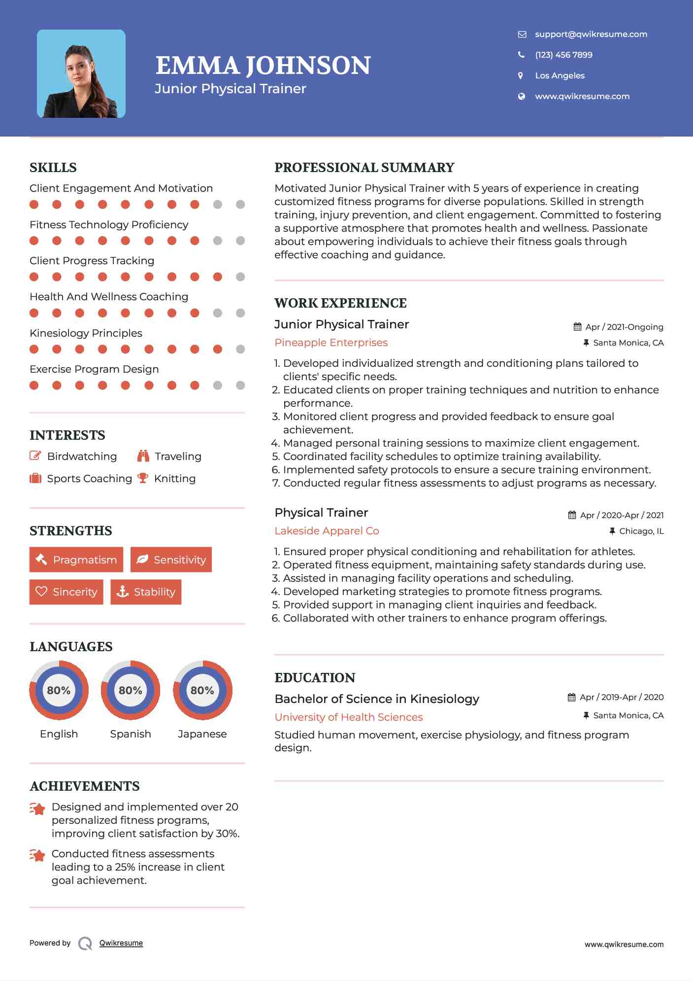 Junior Physical Trainer Resume Template