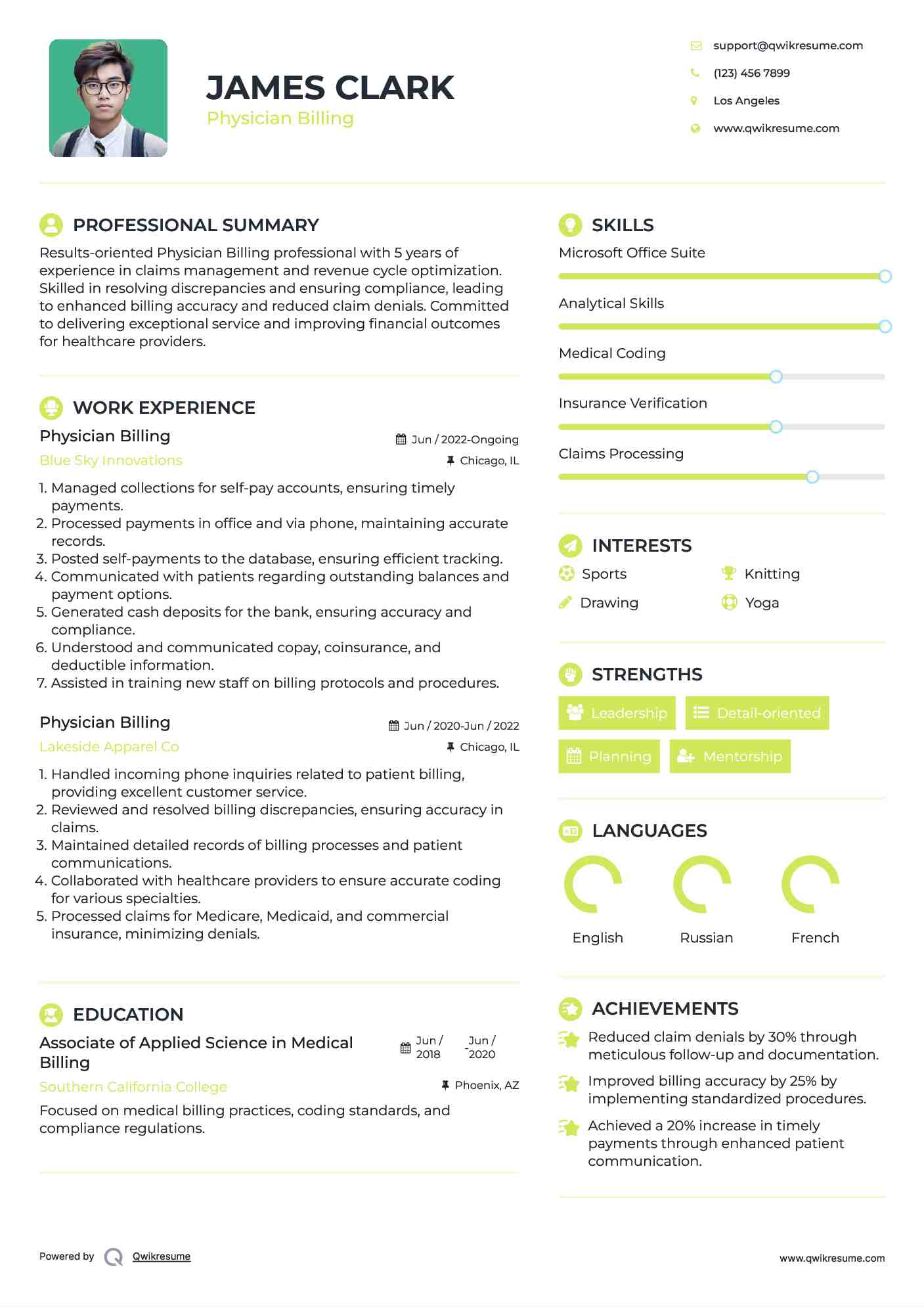 Physician Billing Resume Format