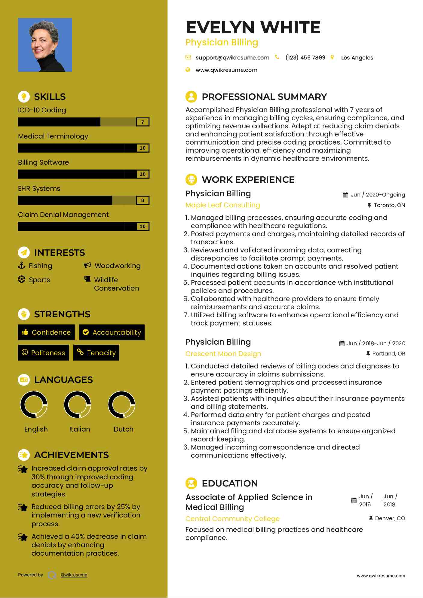 Physician Billing Resume Template