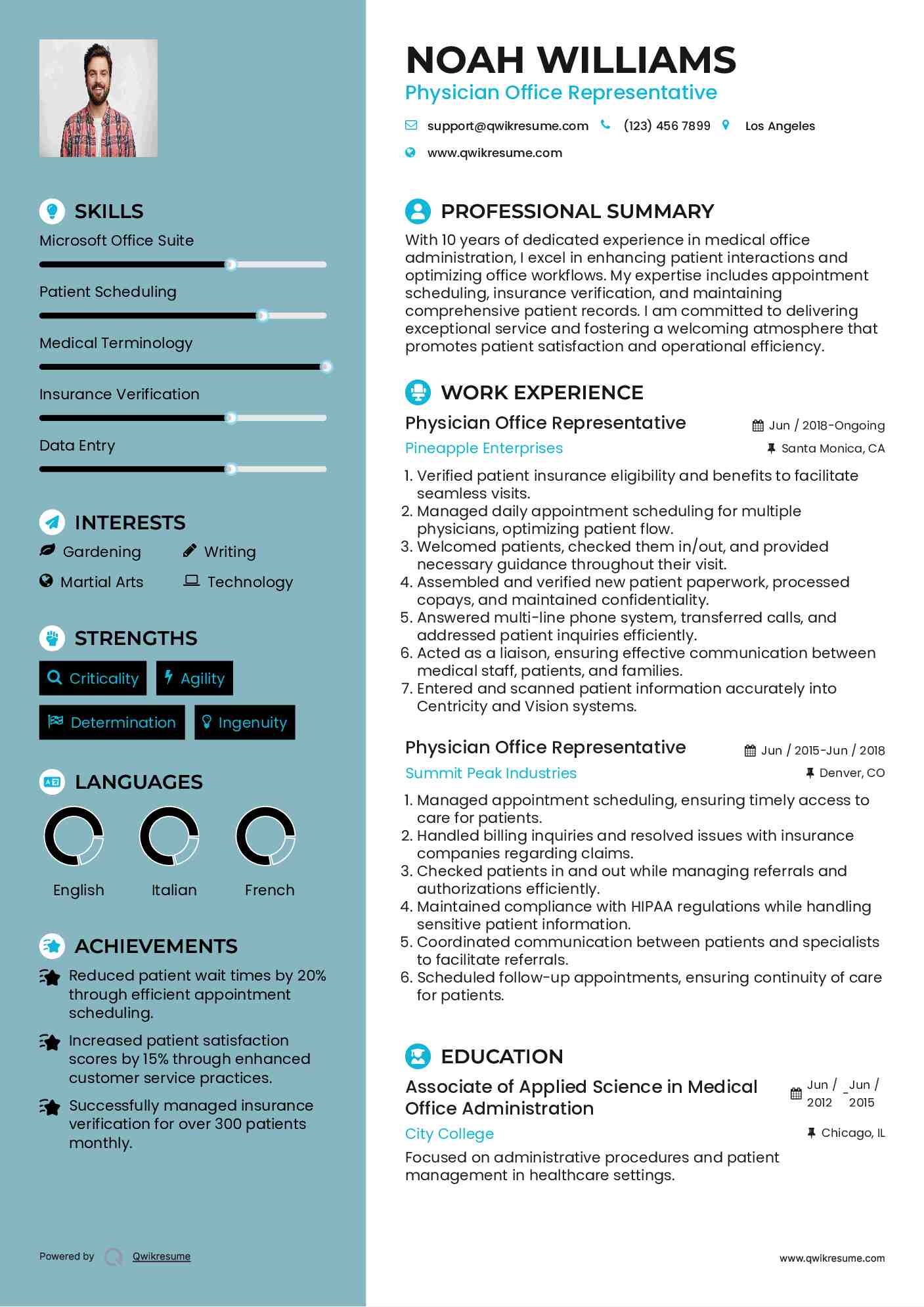 Physician Office Representative Resume Format