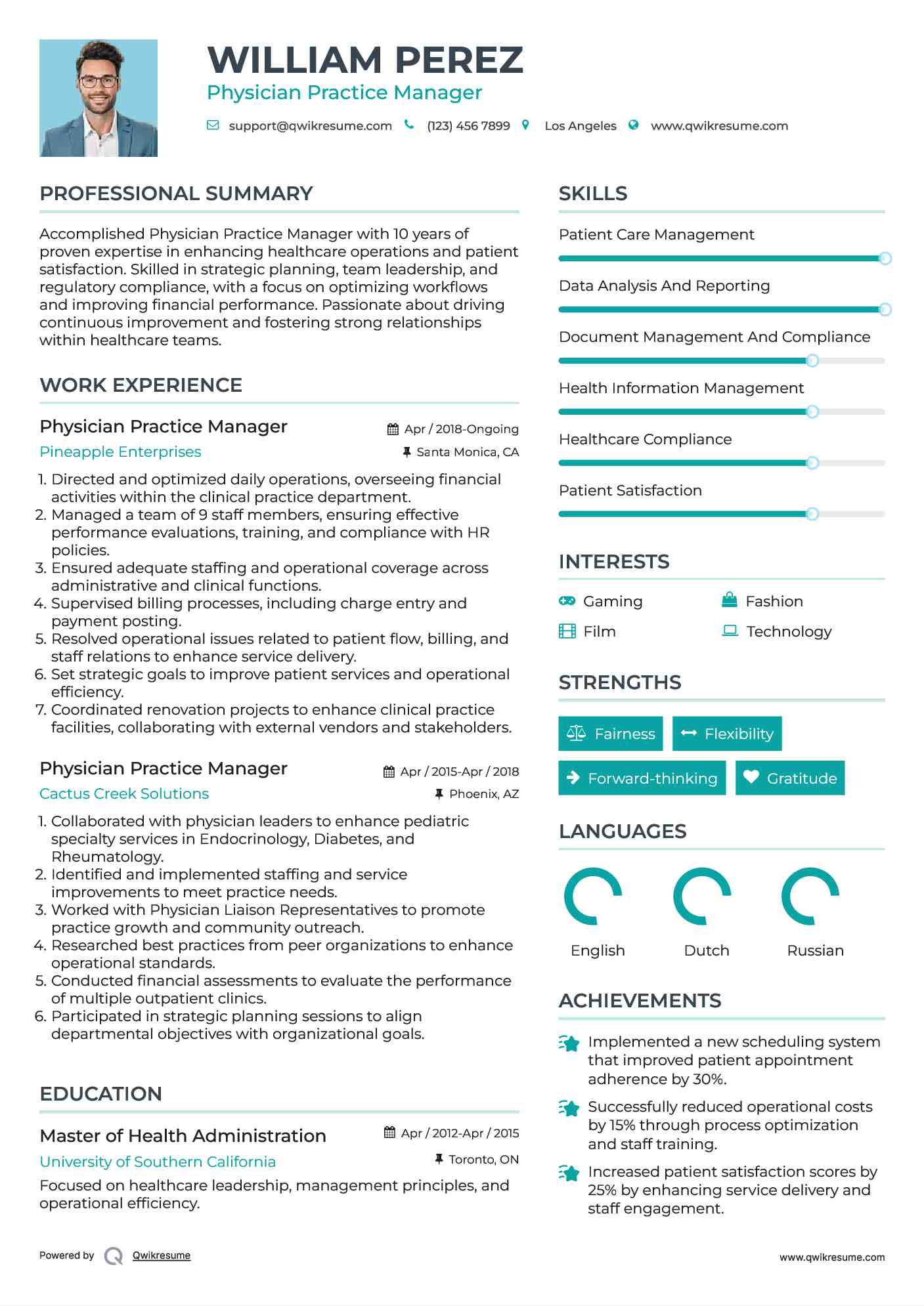 Physician Practice Manager Resume Model