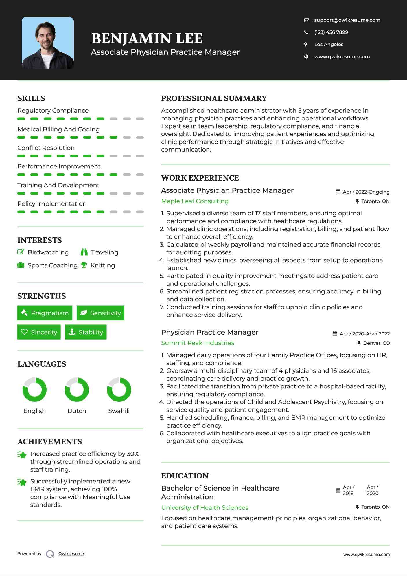 Associate Physician Practice Manager Resume Template