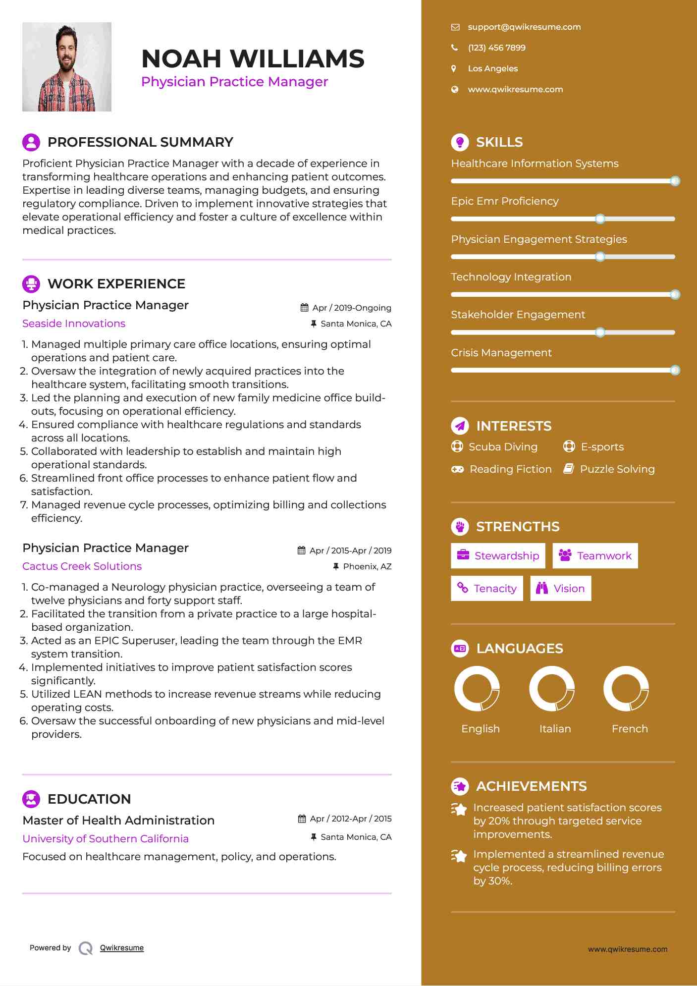 Physician Practice Manager Resume Example