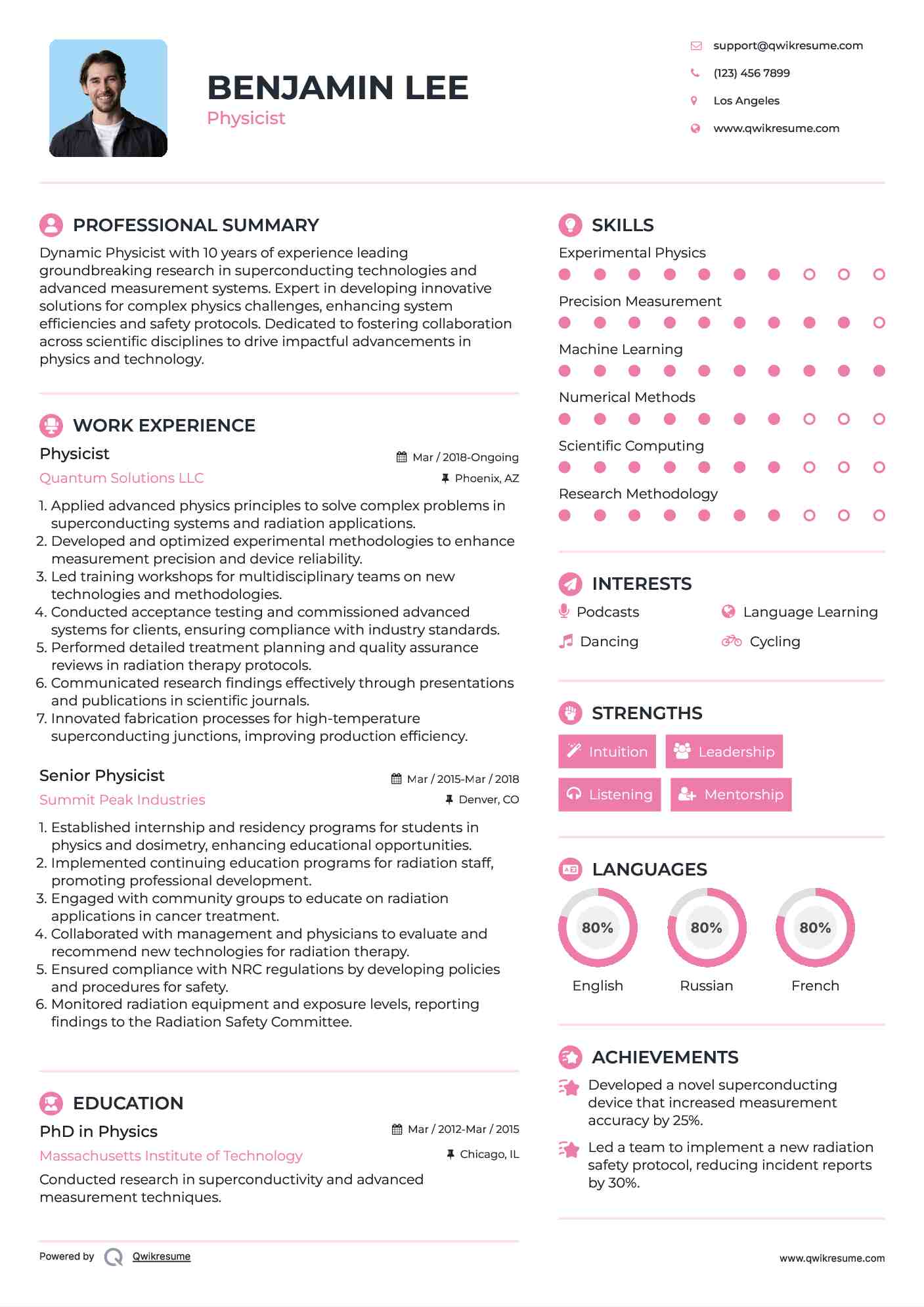 Physicist Resume Template