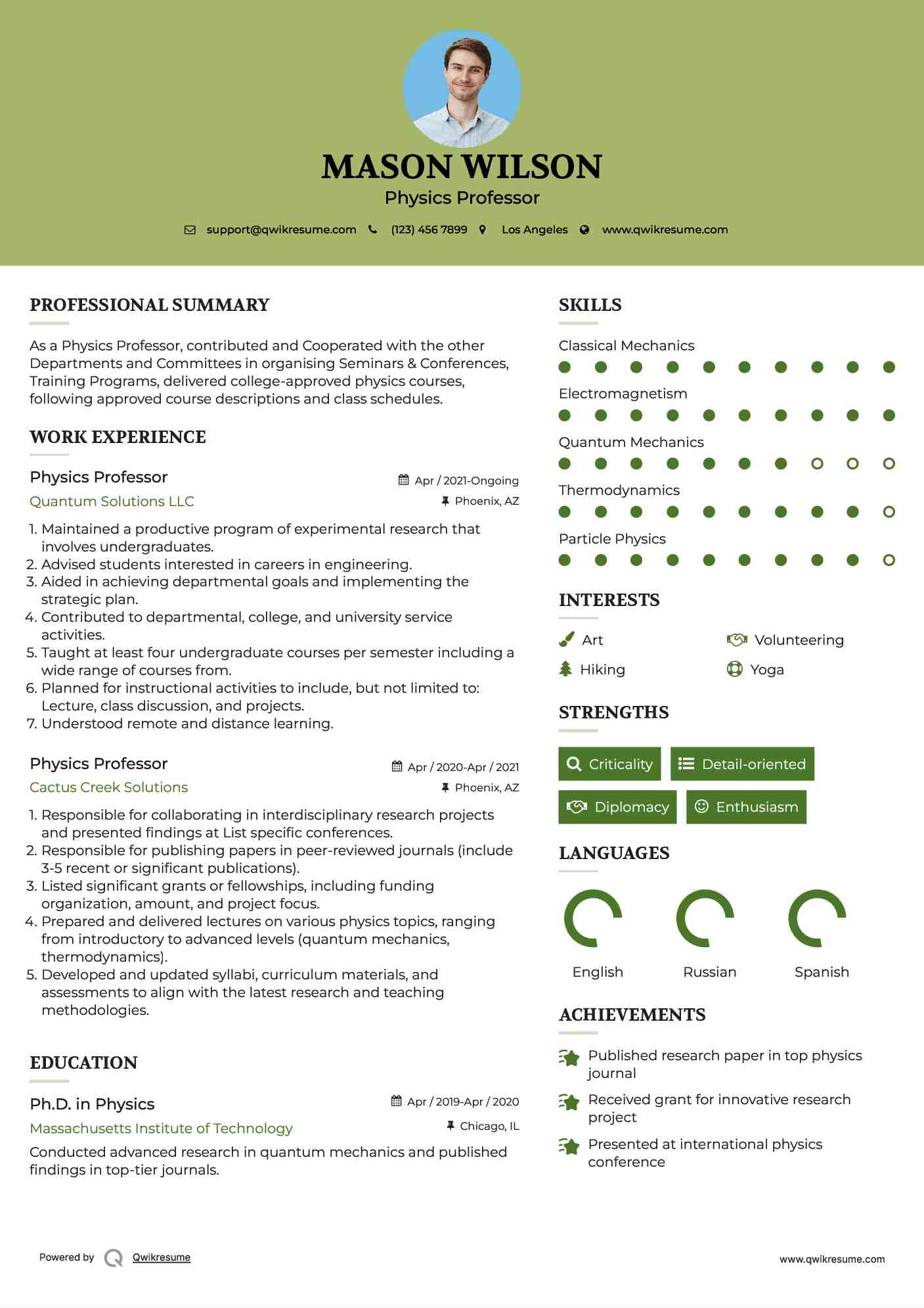 Physics Professor Resume Template