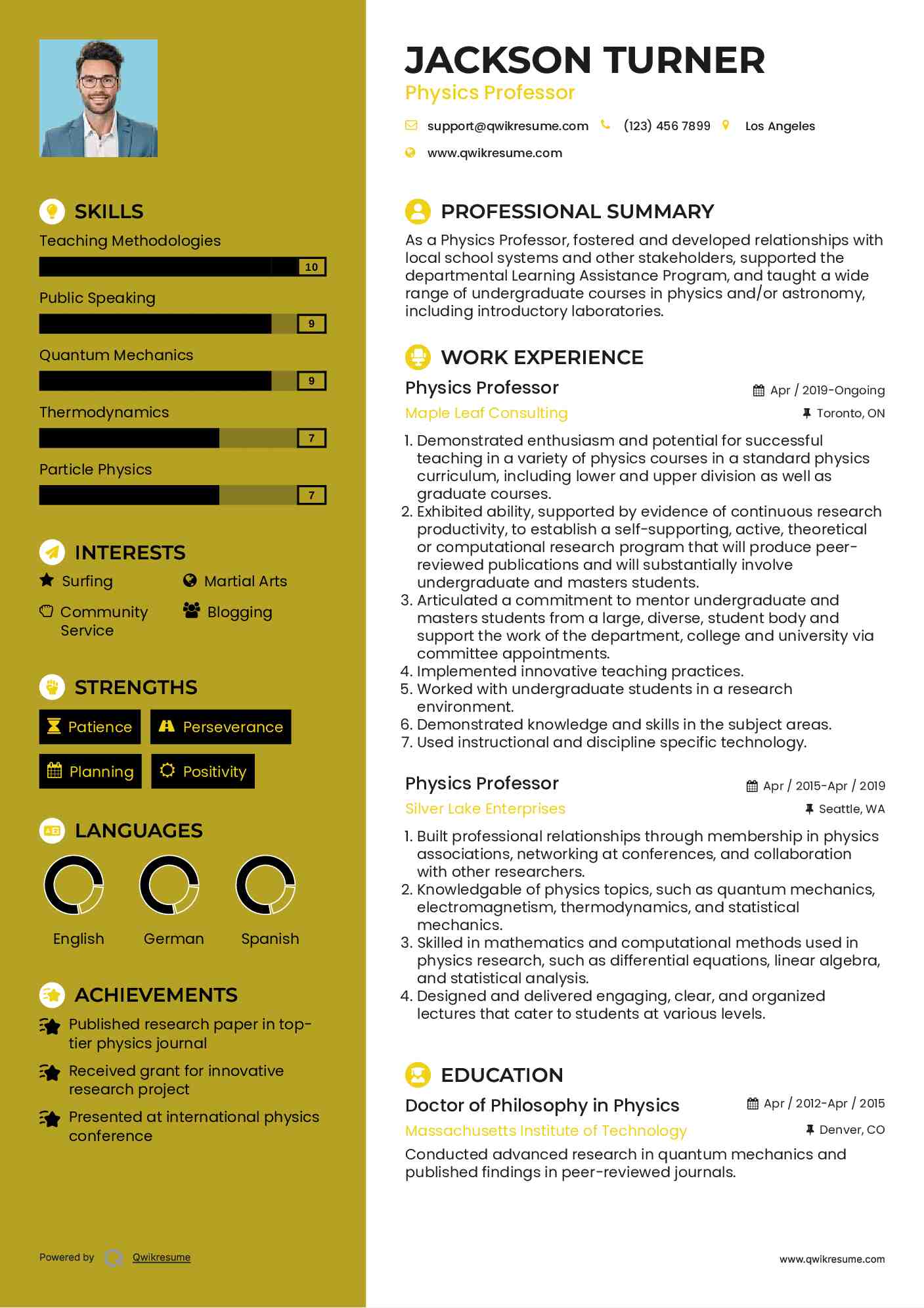 Physics Professor Resume Template
