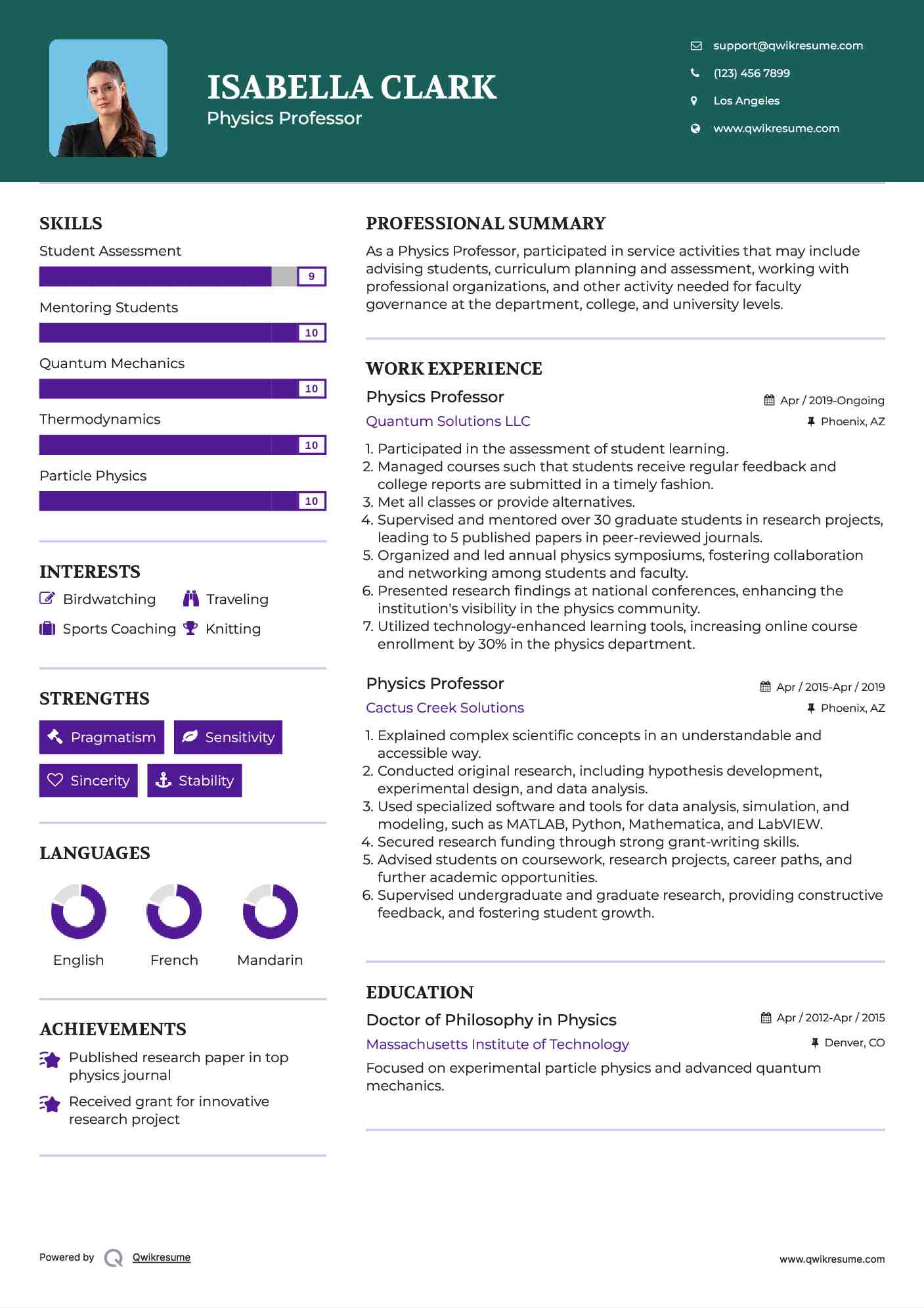 Physics Professor Resume Template