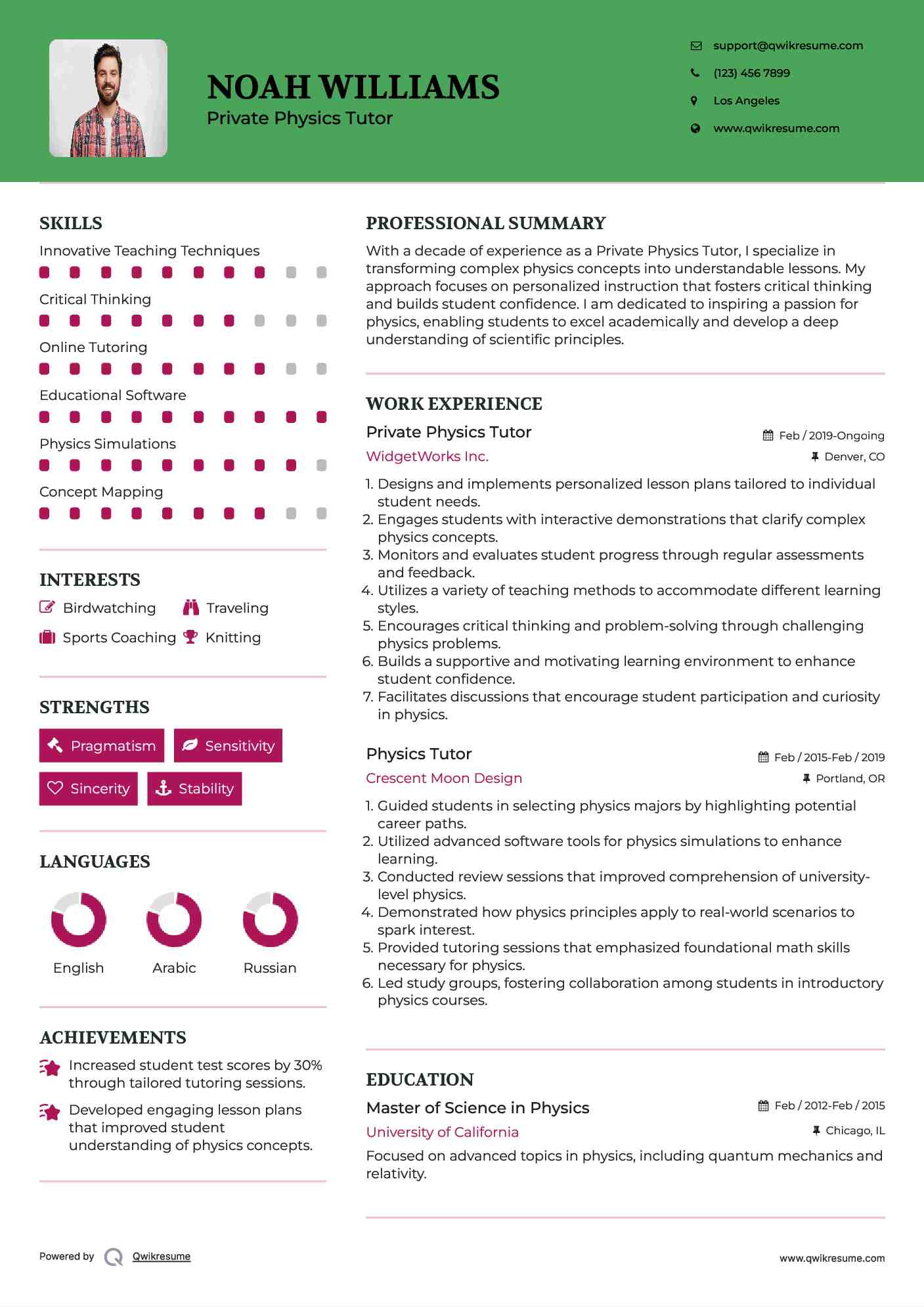 Private Physics Tutor Resume Template