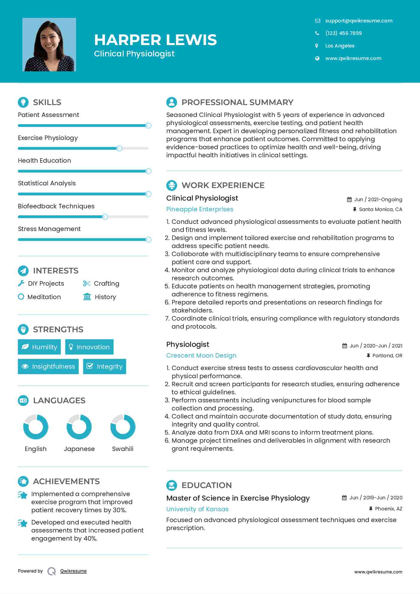 Clinical Physiologist Resume Template