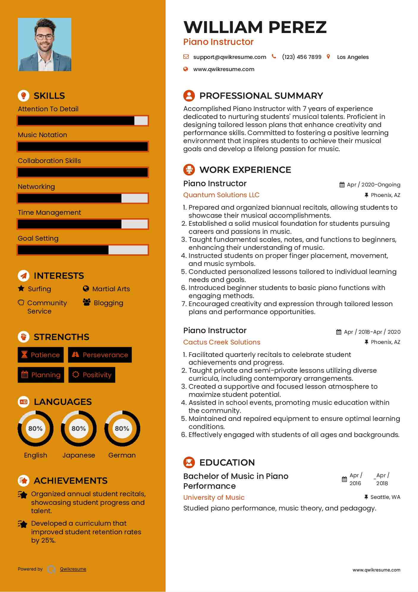 Piano Instructor Resume Template