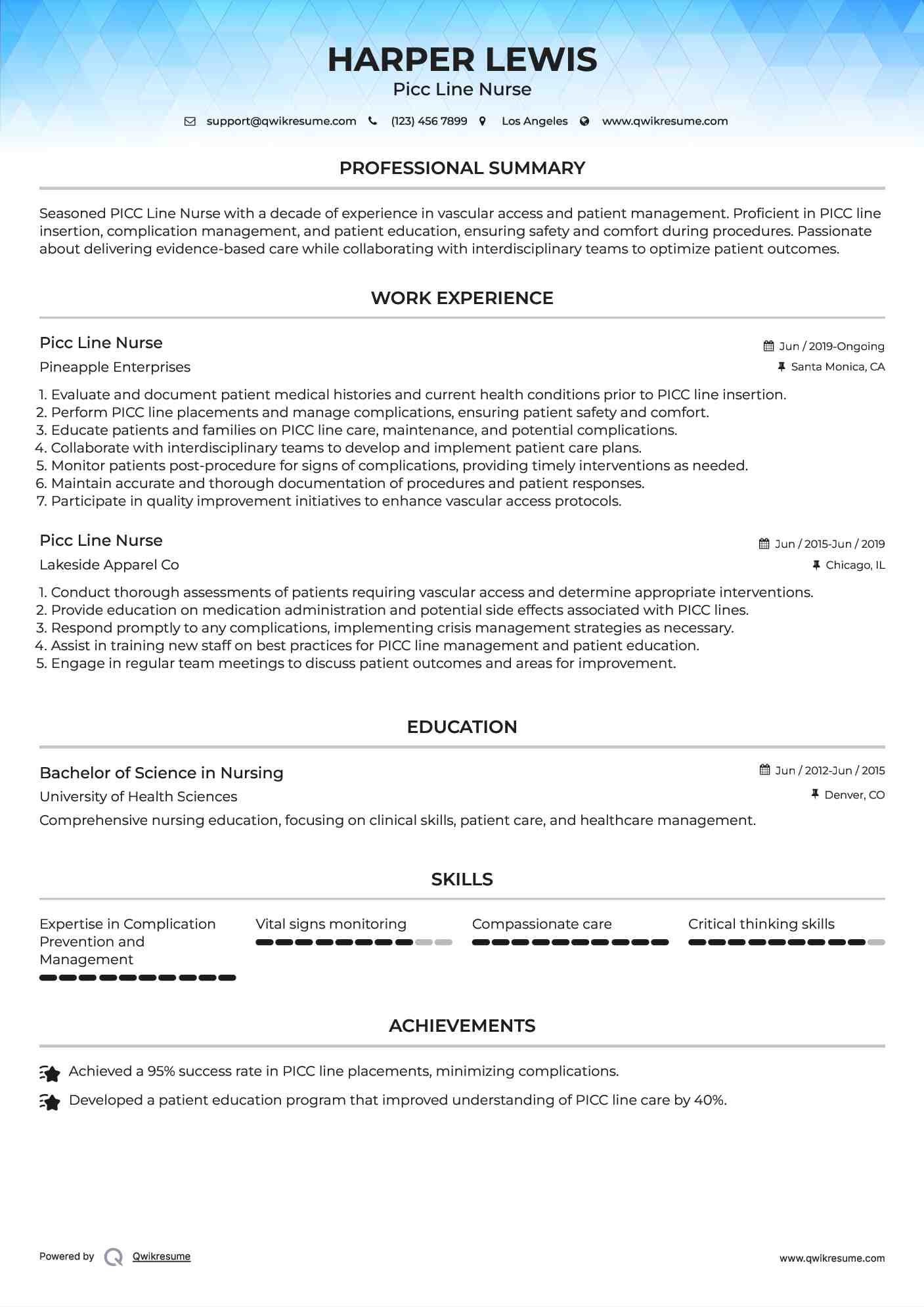 Picc Line Nurse Resume Format