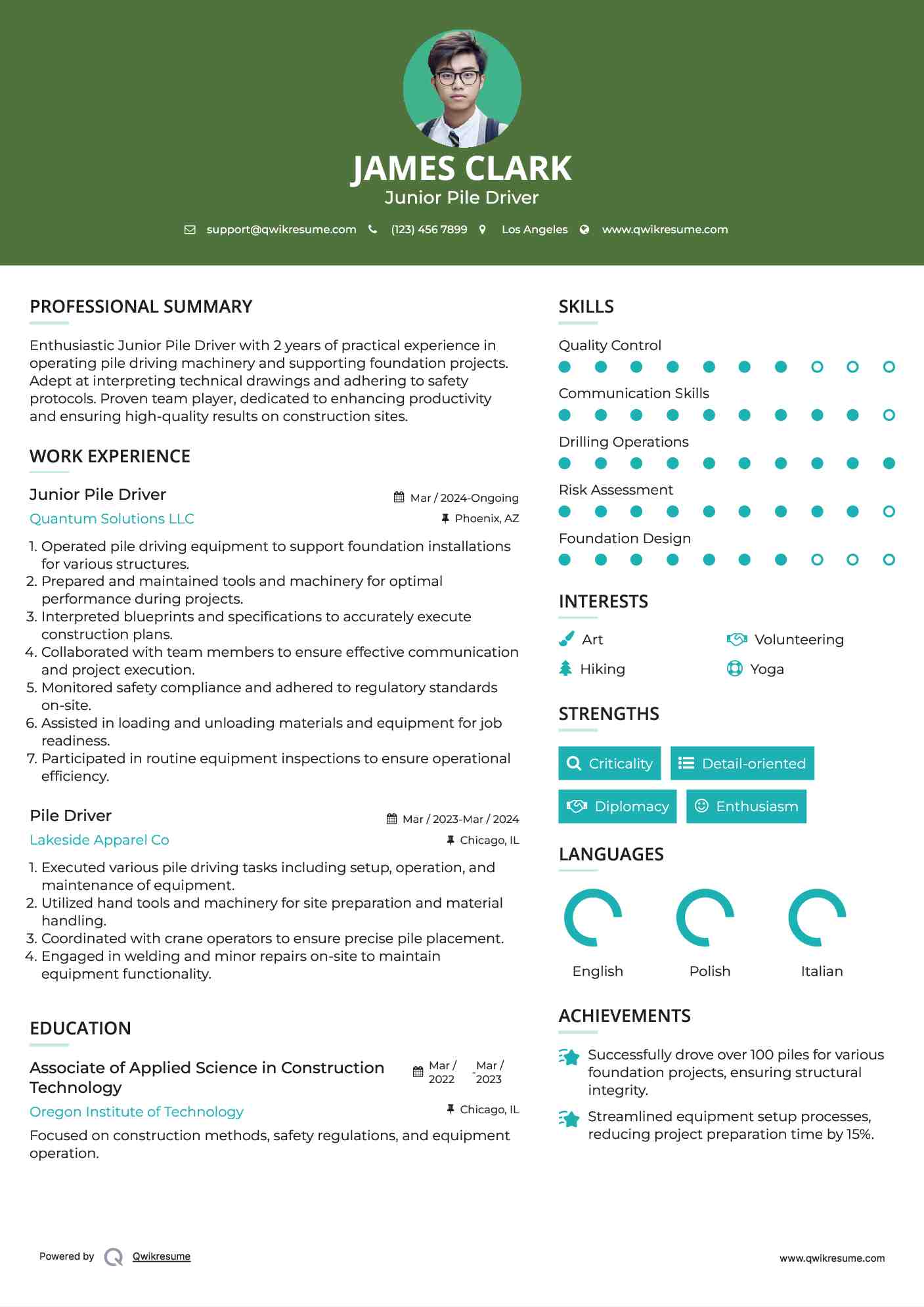 Junior Pile Driver Resume Format