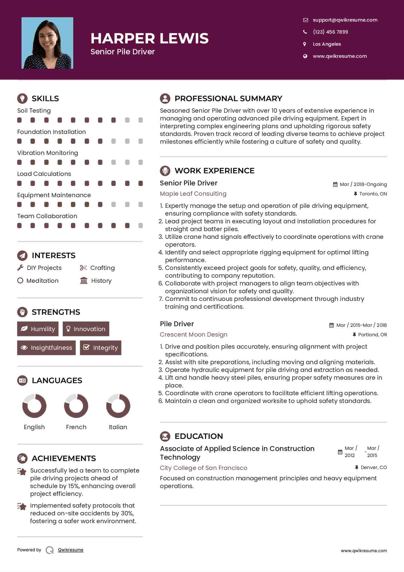 Senior Pile Driver Resume Format