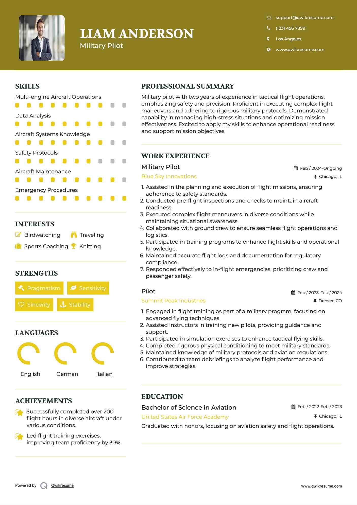 Military Pilot Resume Sample