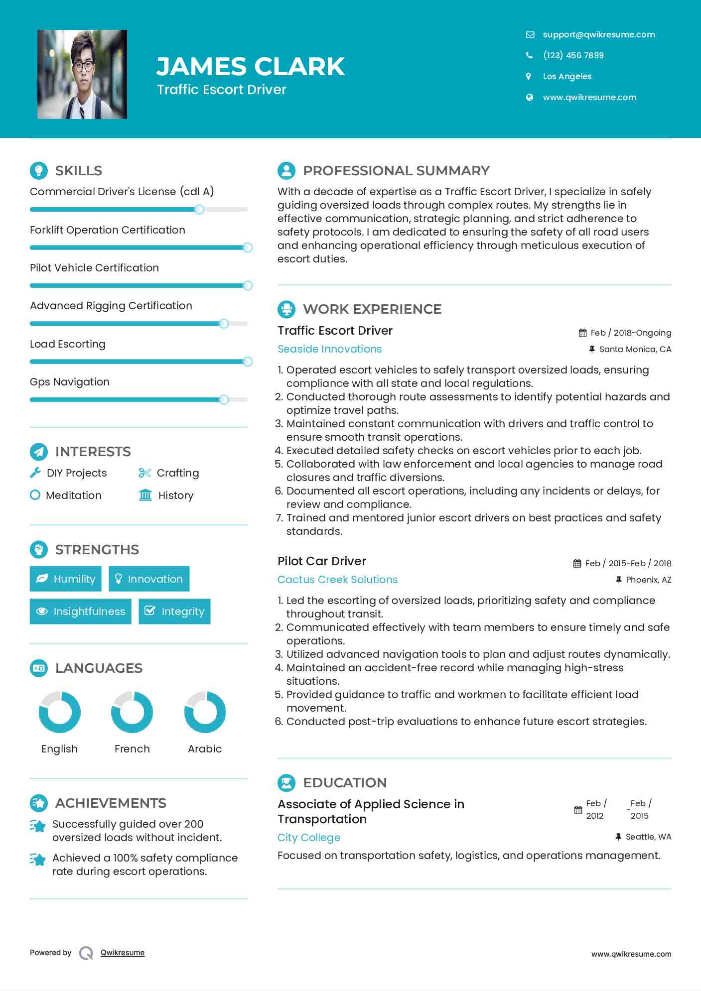 Traffic Escort Driver Resume Example