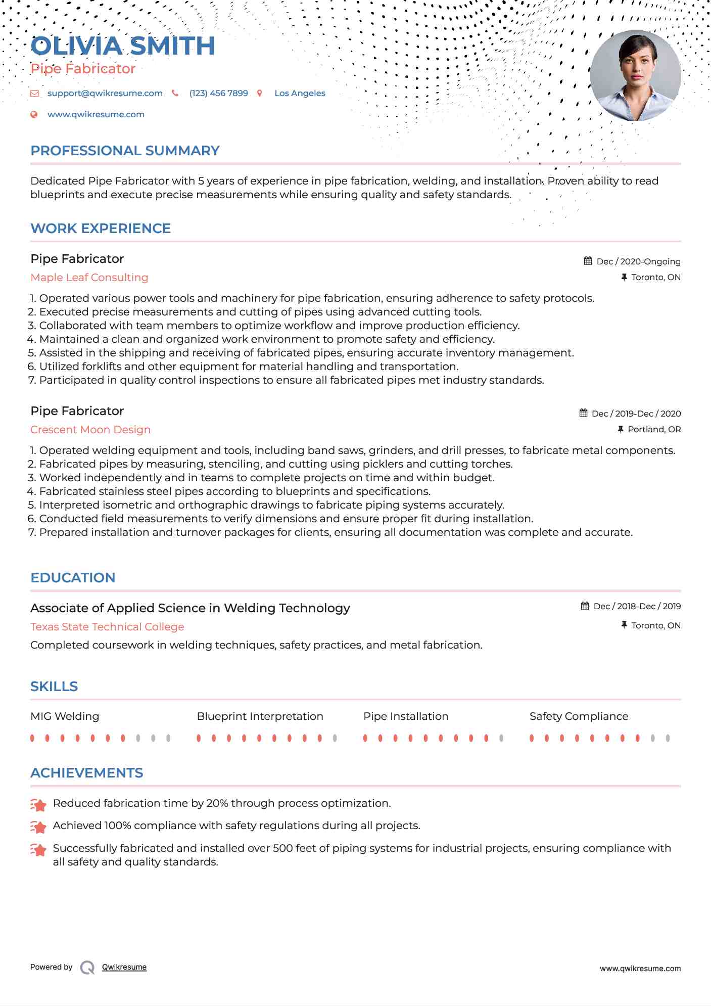 Pipe Fabricator Resume Template